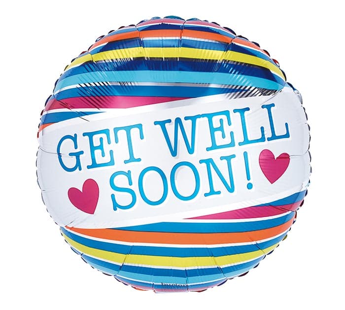 17"Pkg Get Well Soon Striped Balloon