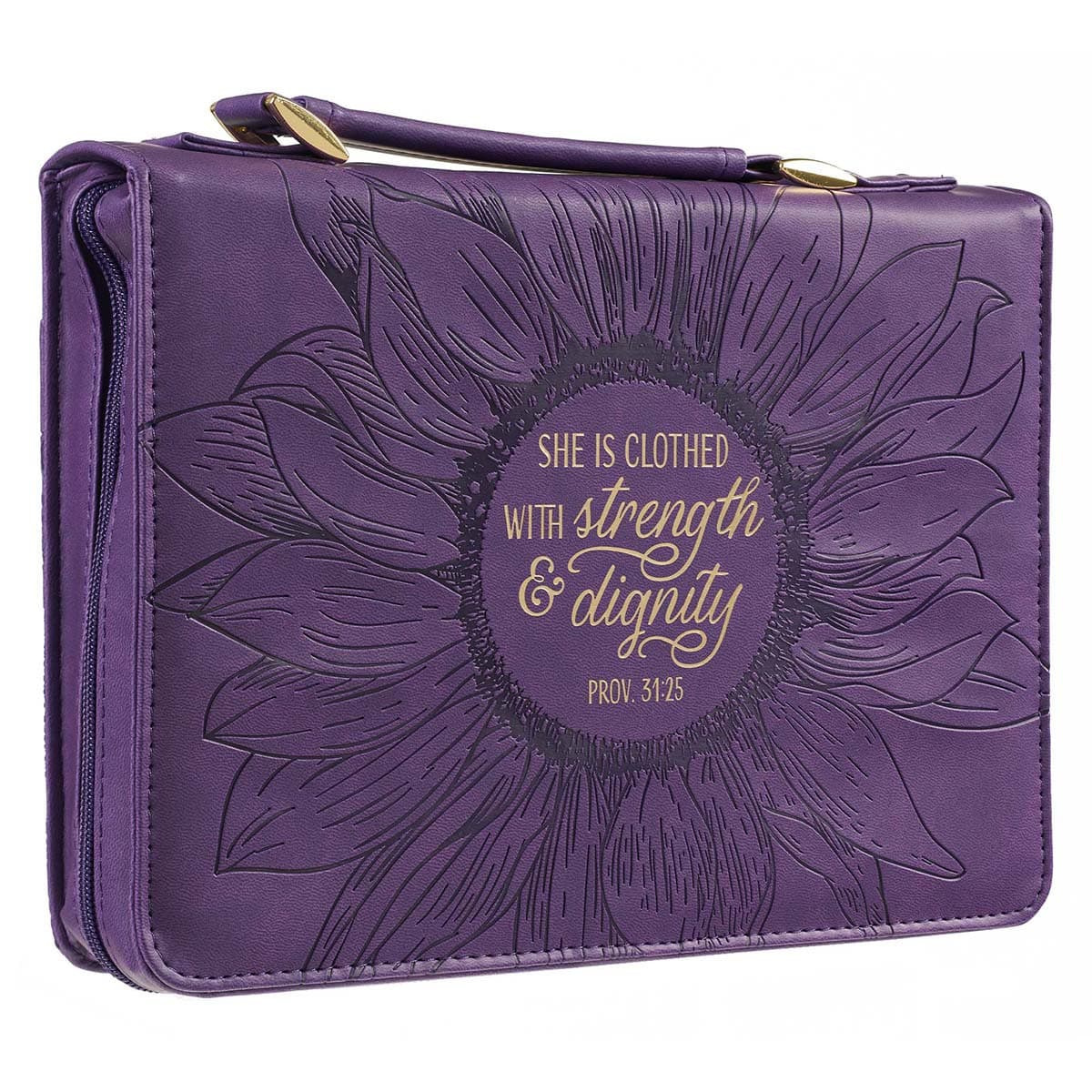 Purple Sunflower Strength & Dignity - Proverbs 31:25 Faux Leather Fashion Bible Case (Extra Large), picture 4