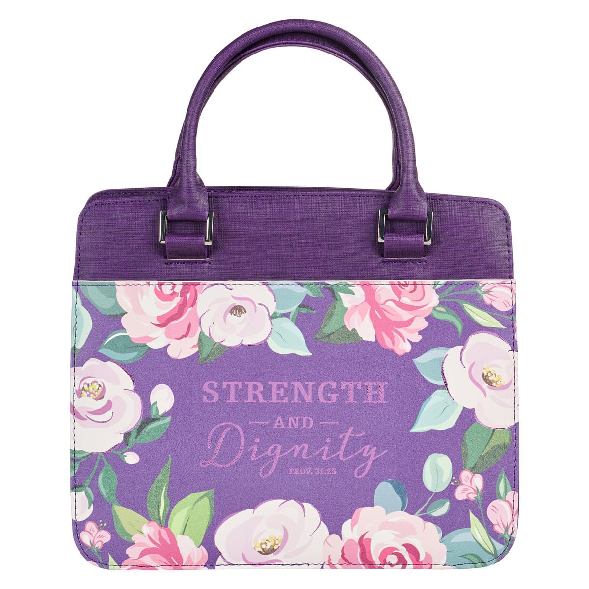 Strength and Dignity - Proverbs 31:25 Purple Floral Purse-style Bible Case (Large), picture 2