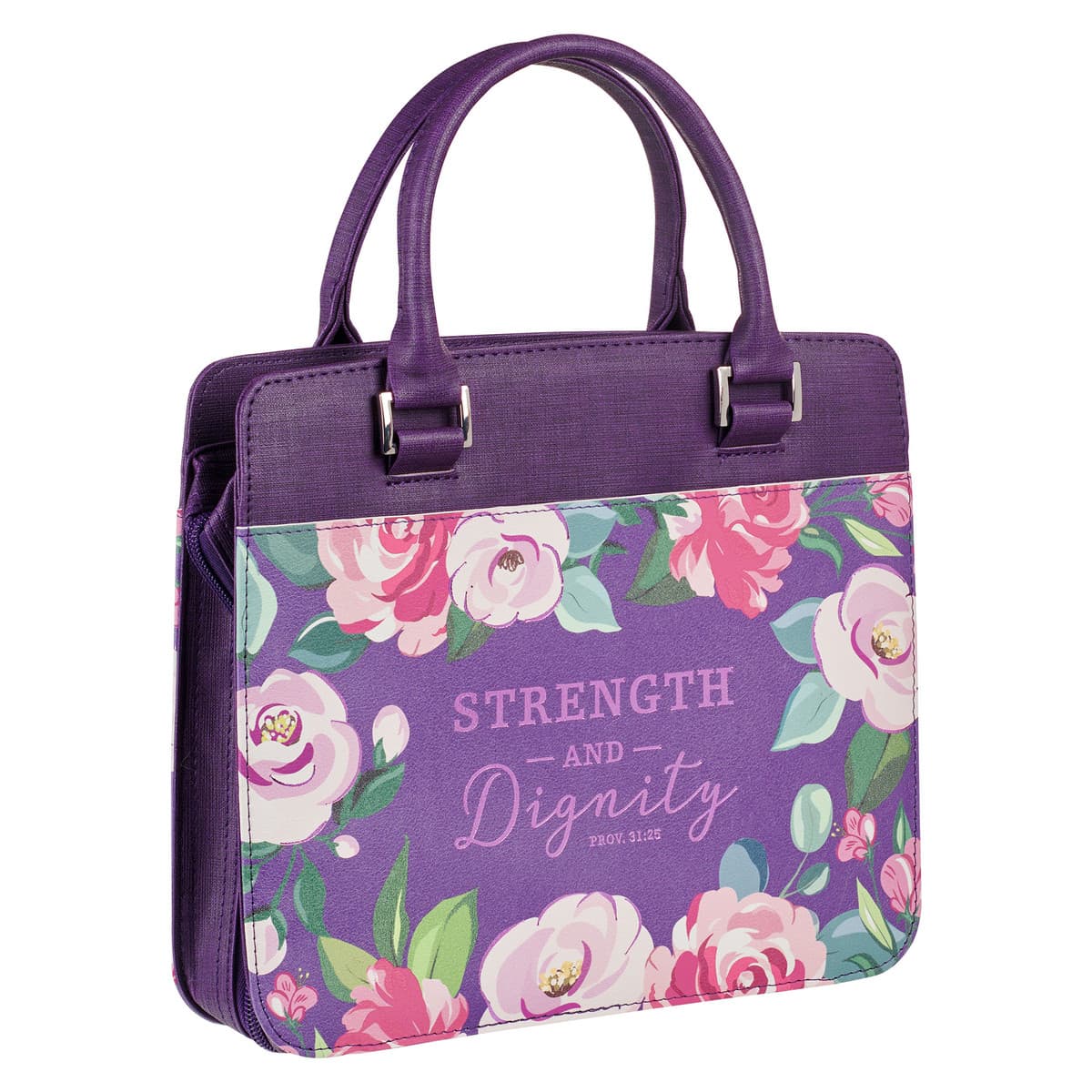 Strength and Dignity - Proverbs 31:25 Purple Floral Purse-style Bible Case (Large), picture 3