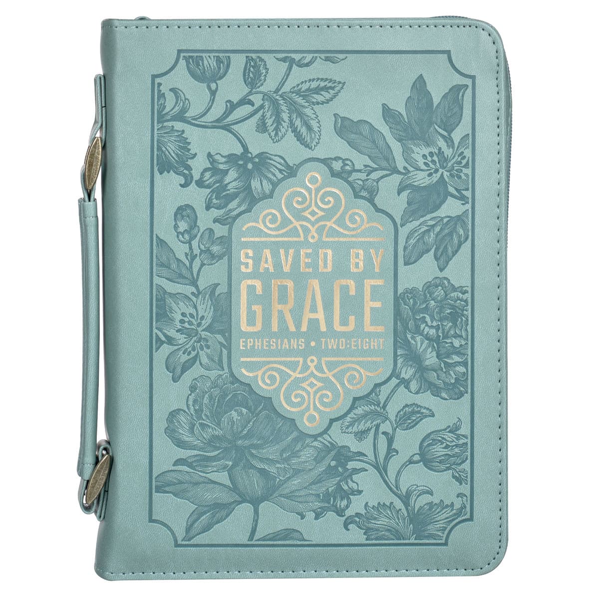 Saved by Grace - Ephesians 2:8 Teal Faux Leather Fashion Bible Case Large
