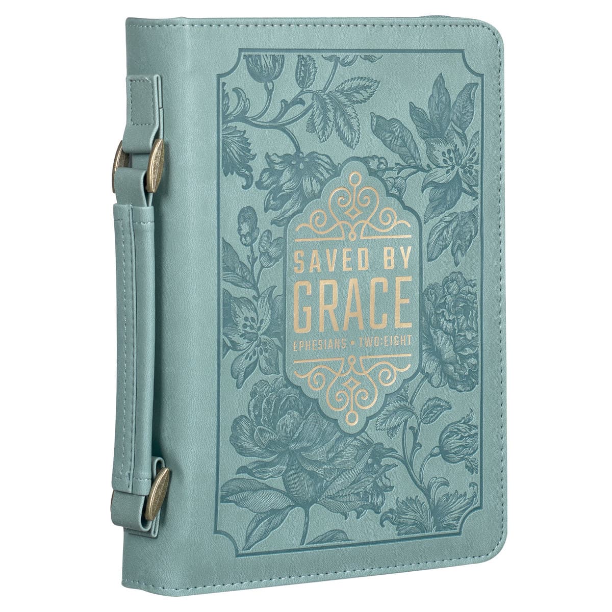 Saved by Grace - Ephesians 2:8 Teal Faux Leather Fashion Bible Case Large, picture 3