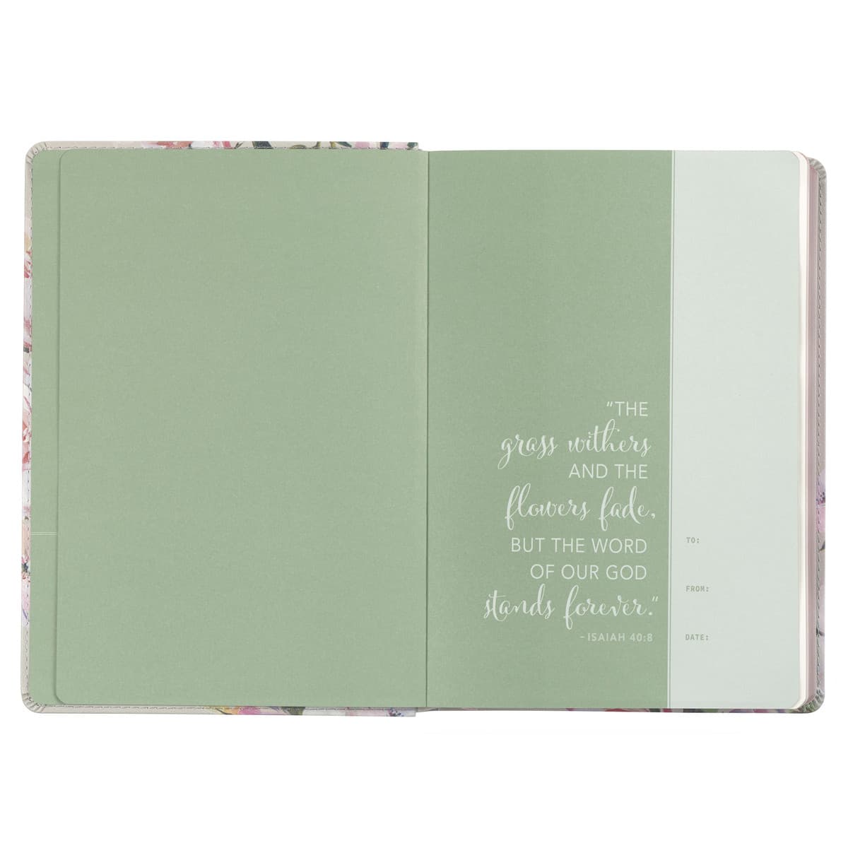 Pearlized Gray Floral Faux Leather NLT Everyday Devotional Bible for Women, picture 3