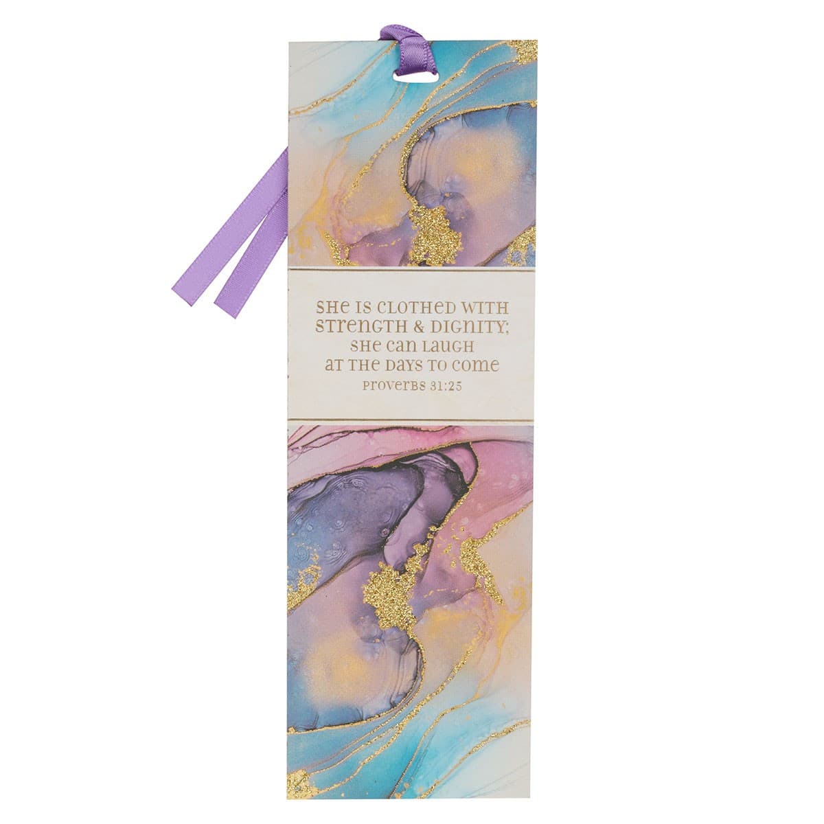 Strength & Dignity - Proverbs 31:25 Purple Marbled Premium Bookmark
