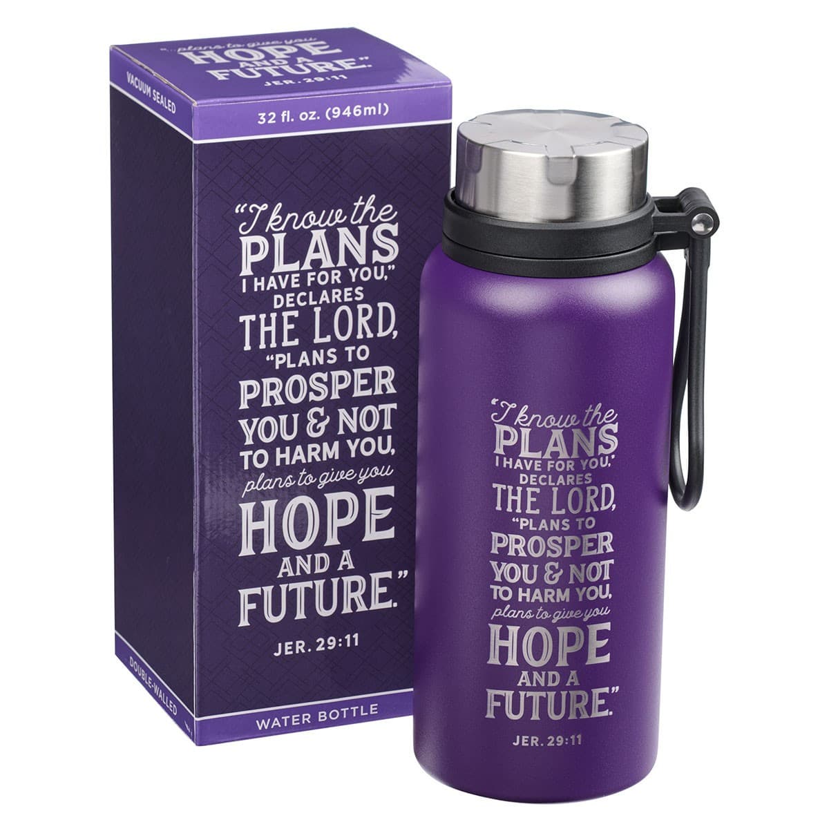 I Know the Plans - Jeremiah 29:11 Purple Stainless Steel Water Bottle, picture 3