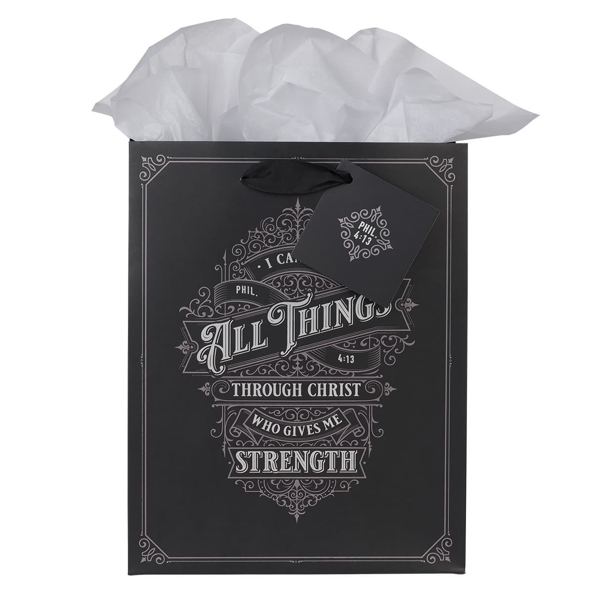 Through Christ - Philippians 4:13 Black and Silver Medium Gift Bag