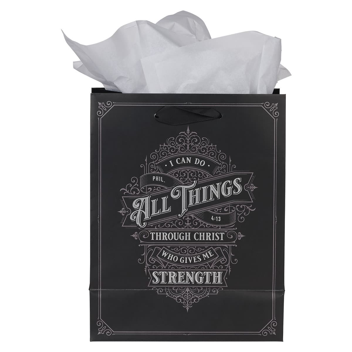 Through Christ - Philippians 4:13 Black and Silver Medium Gift Bag, picture 2