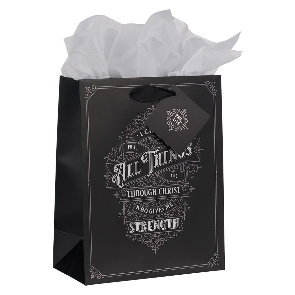 Through Christ - Philippians 4:13 Black and Silver Medium Gift Bag, picture 3