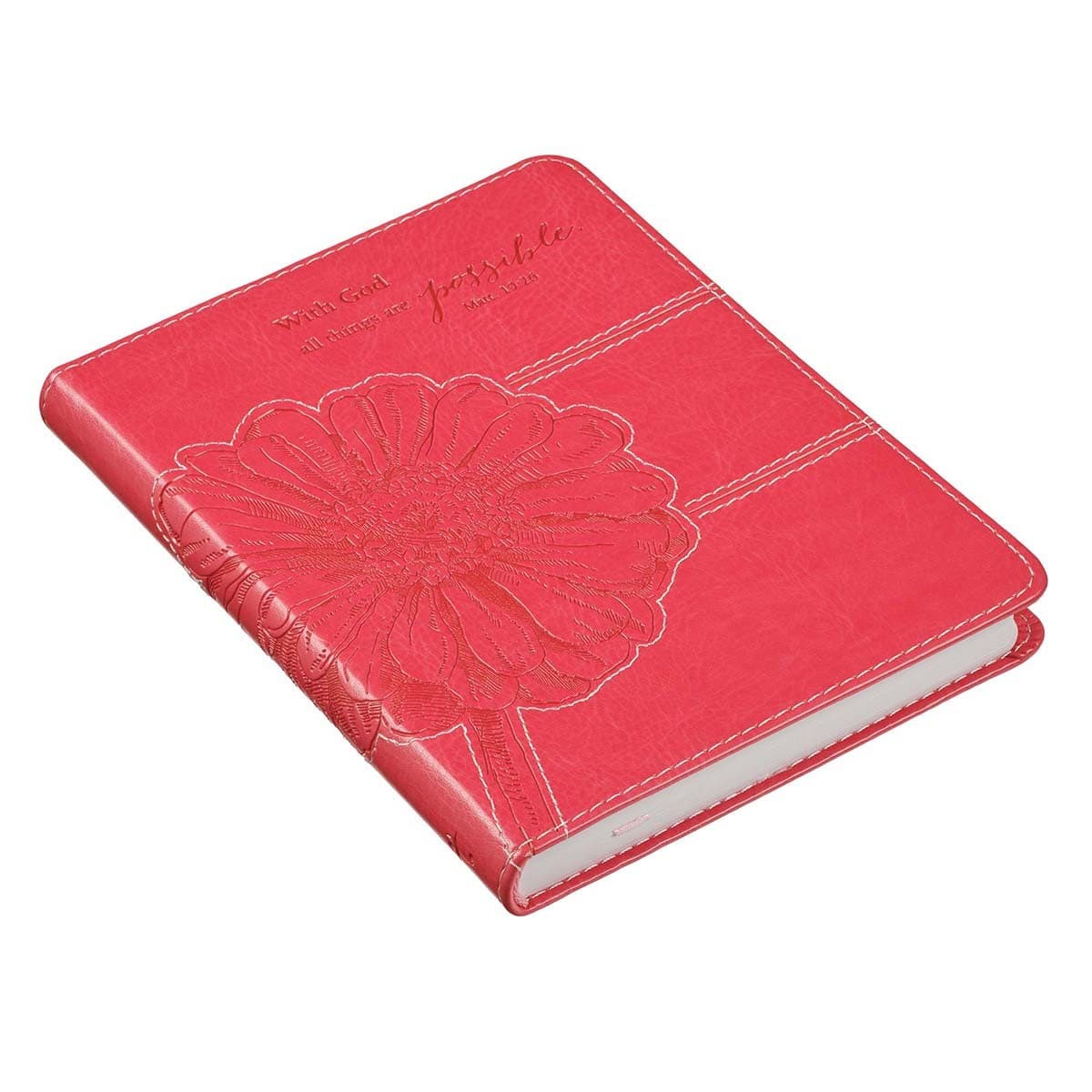 With God All Things Are Possible - Matthew 19:26 Fuchsia Pink Faux Leather Handy-sized Journal, picture 4