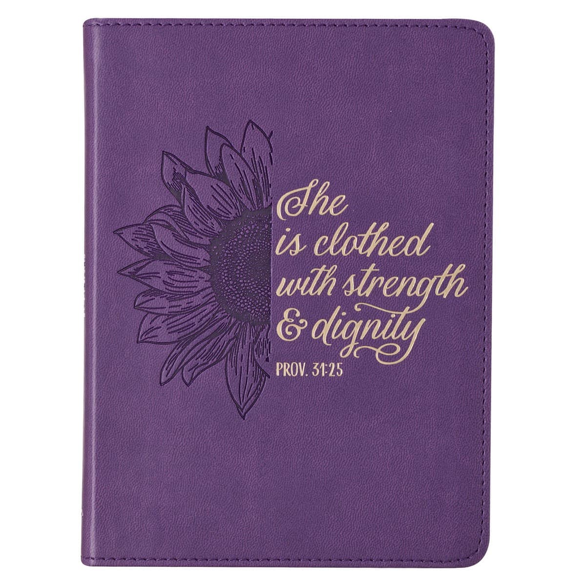 Strength & Dignity - Proverbs 31:25 Purple Sunflower Faux Leather Handy-Sized Journal