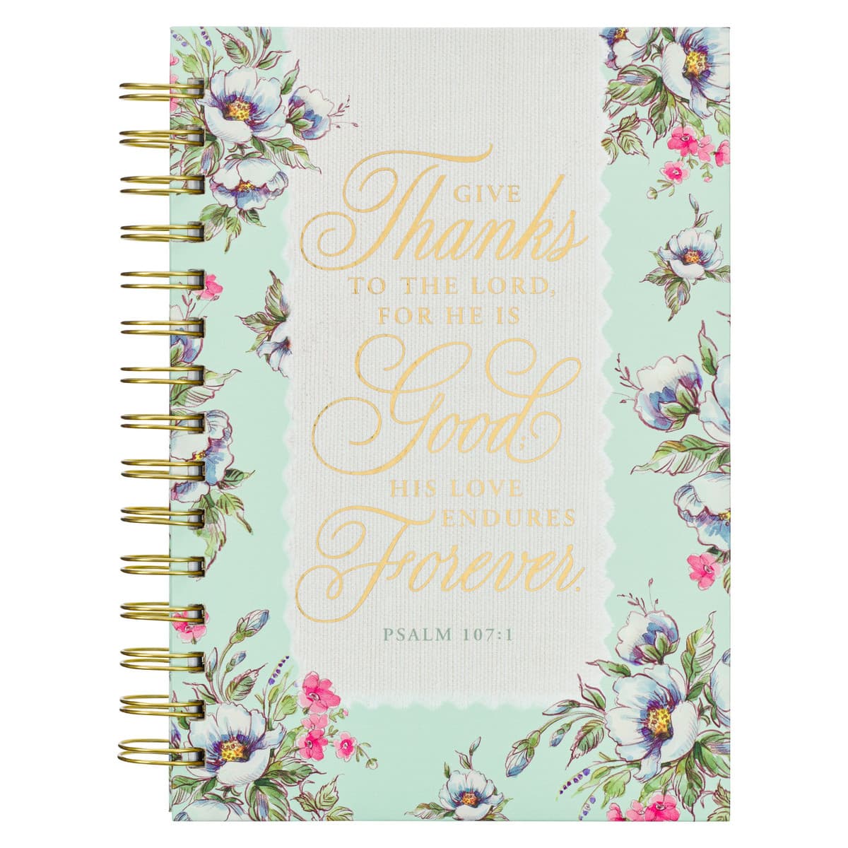 Give Thanks to the Lord - Psalm 107:1 White Lace Wirebound Journal