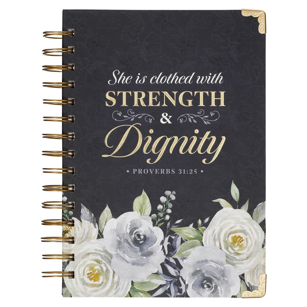 Strength & Dignity - Proverbs 31:25 Indigo Rose Large Wirebound Journal