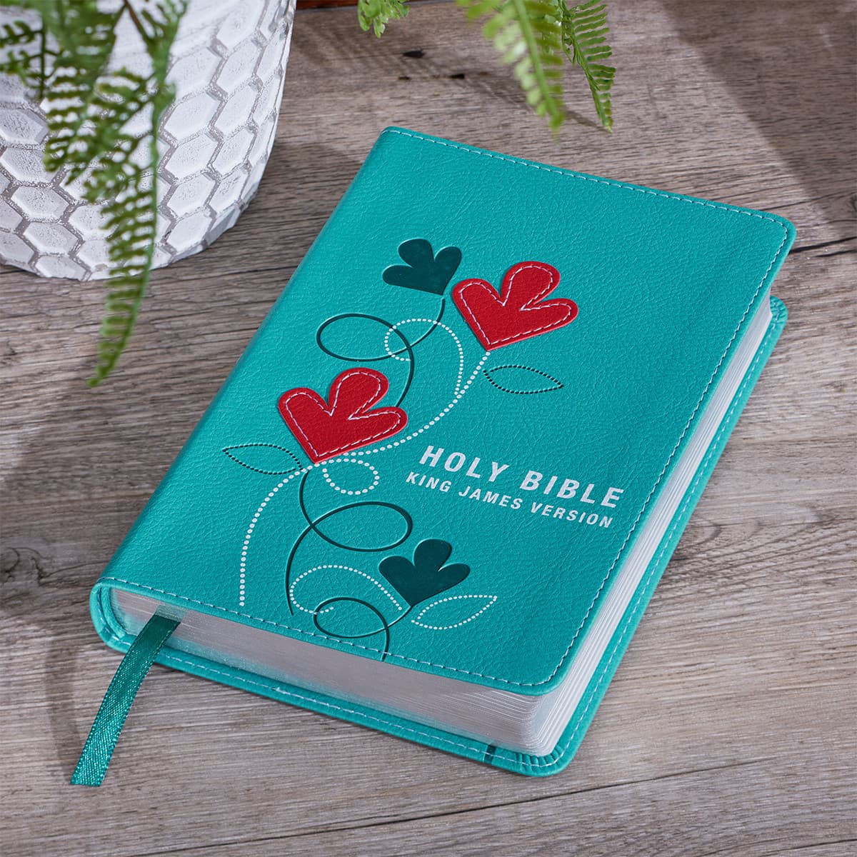 Turquoise Faux Leather Compact King James Version Bible, picture 9