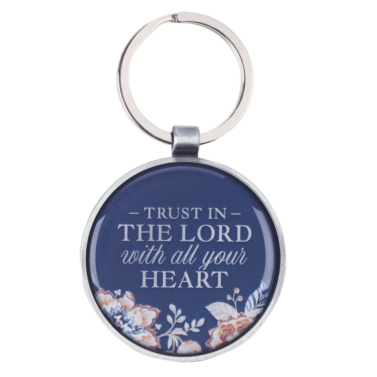Trust - Proverbs 3:5 Honey-brown and Navy Epoxy-coated Metal Keychain