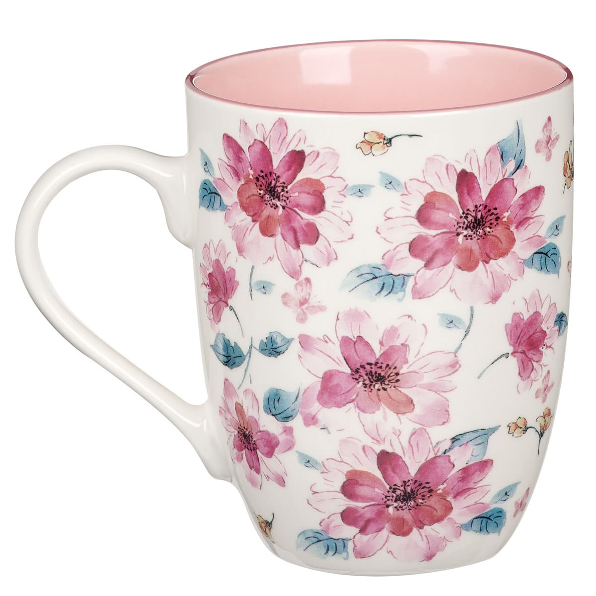 Strength and Dignity Pink Floral Ceramic Coffee Mug - Proverbs 31:25, picture 2