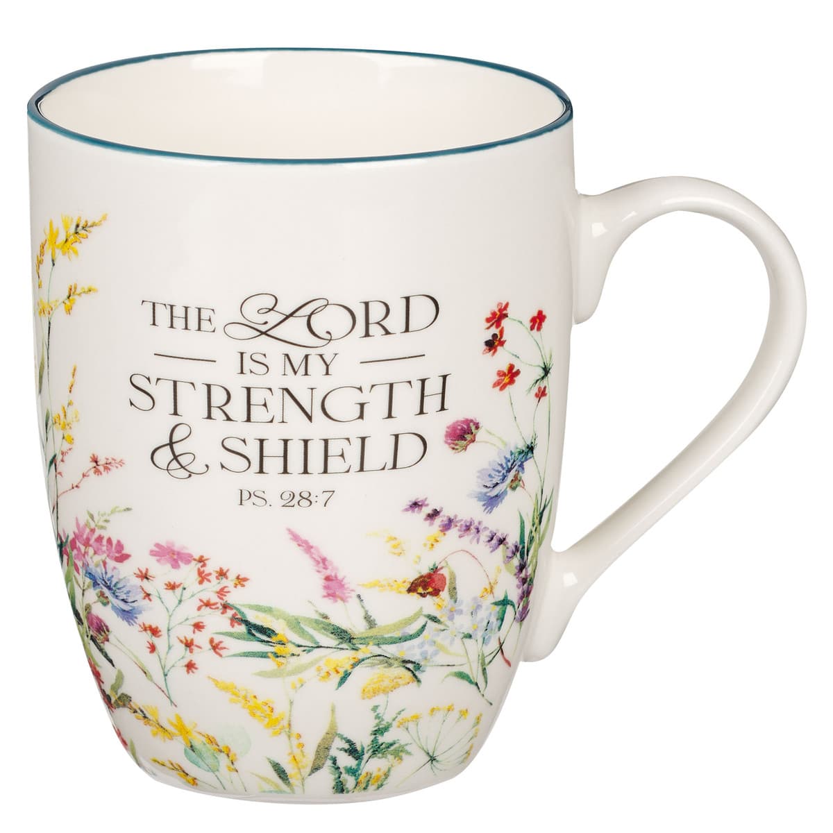 Strength and Shield - Psalm 28:7 Floral Meadow Ceramic Coffee Mug