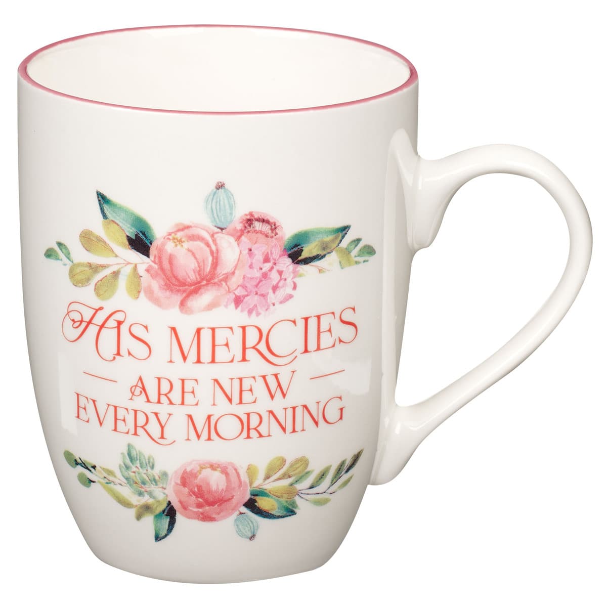 His Mercies are New - Lamentations 3:22-23 Pink Peonie Ceramic Coffee Mug