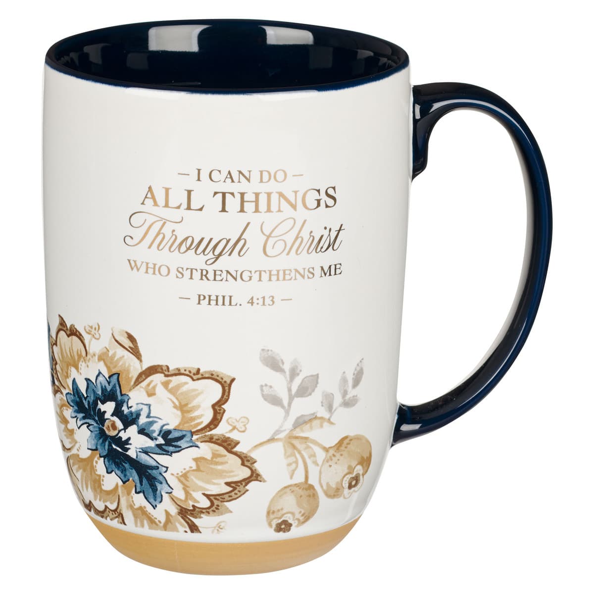 I Can Do All Things - Philippians 4:13 Honey-brown and Blue Ceramic Mug with Exposed Clay Base