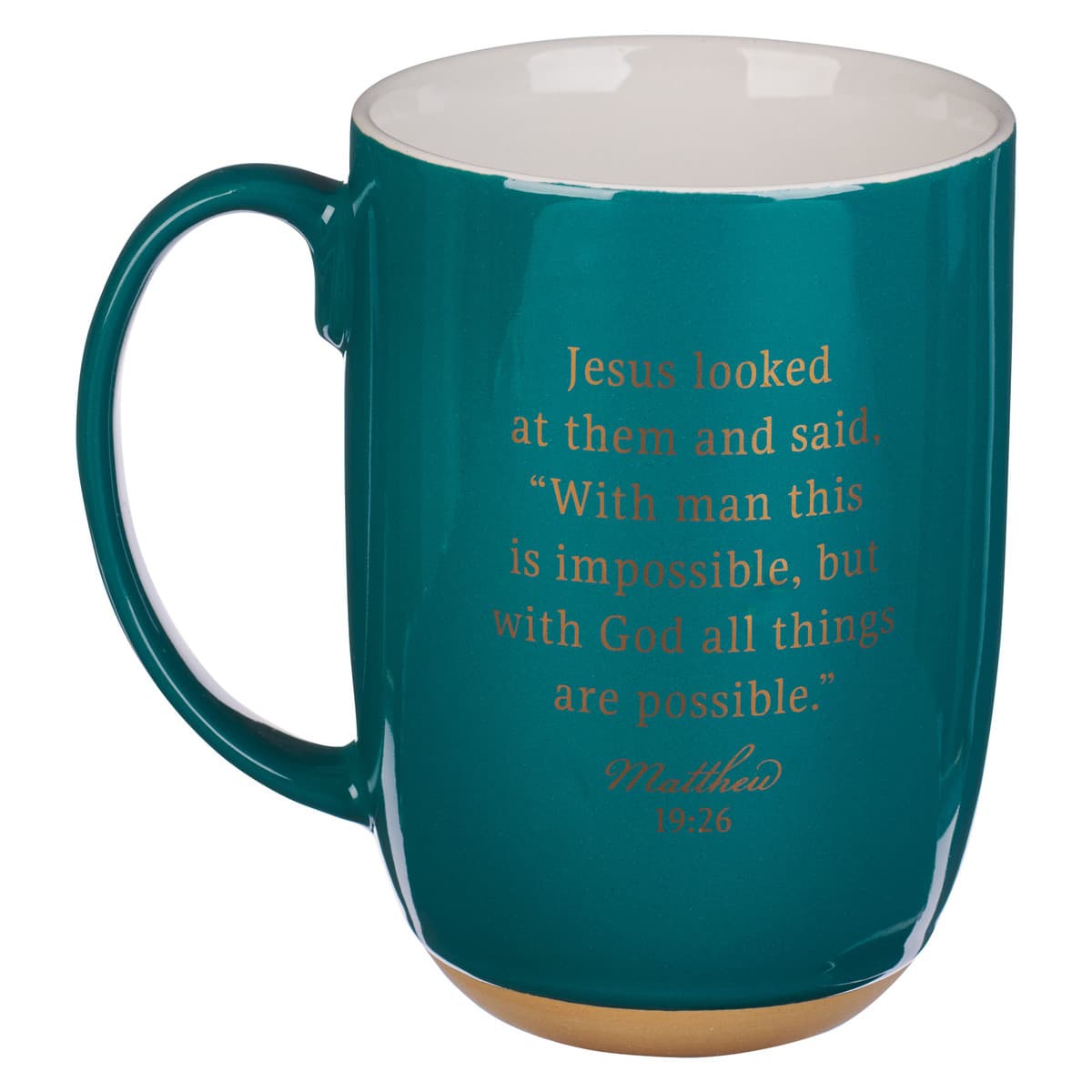 All Things are Possible - Matthew 19:26 Green Ceramic Coffee Mug with Exposed Clay Base, picture 2