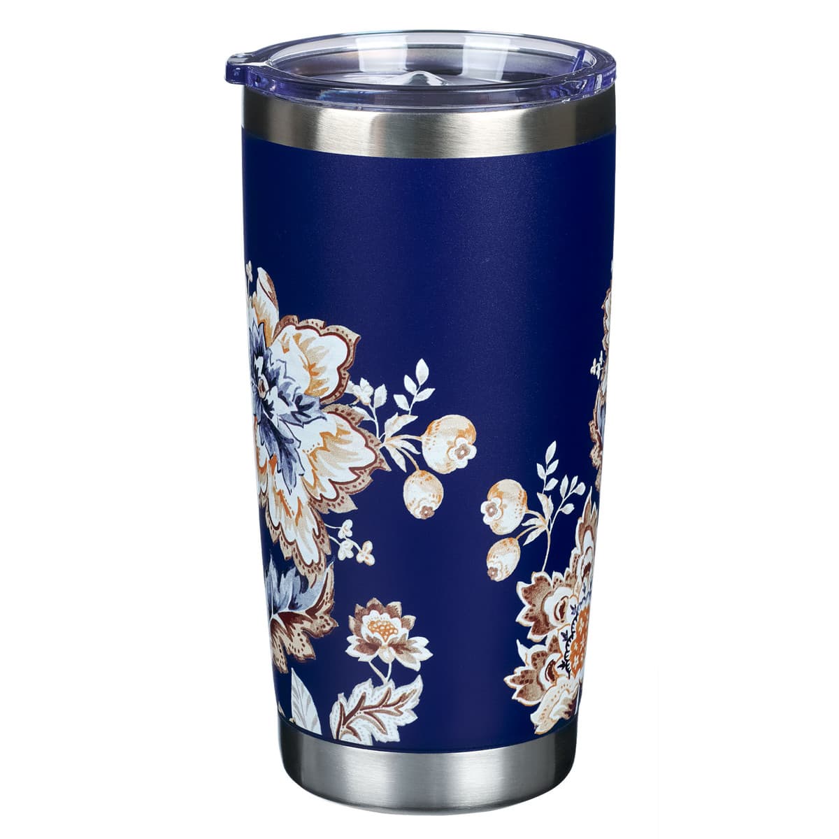 I Can Do All Things Through Christ - Philippians 4:13 Honey-brown and Navy Floral Stainless Steel Travel Tumbler, picture 2