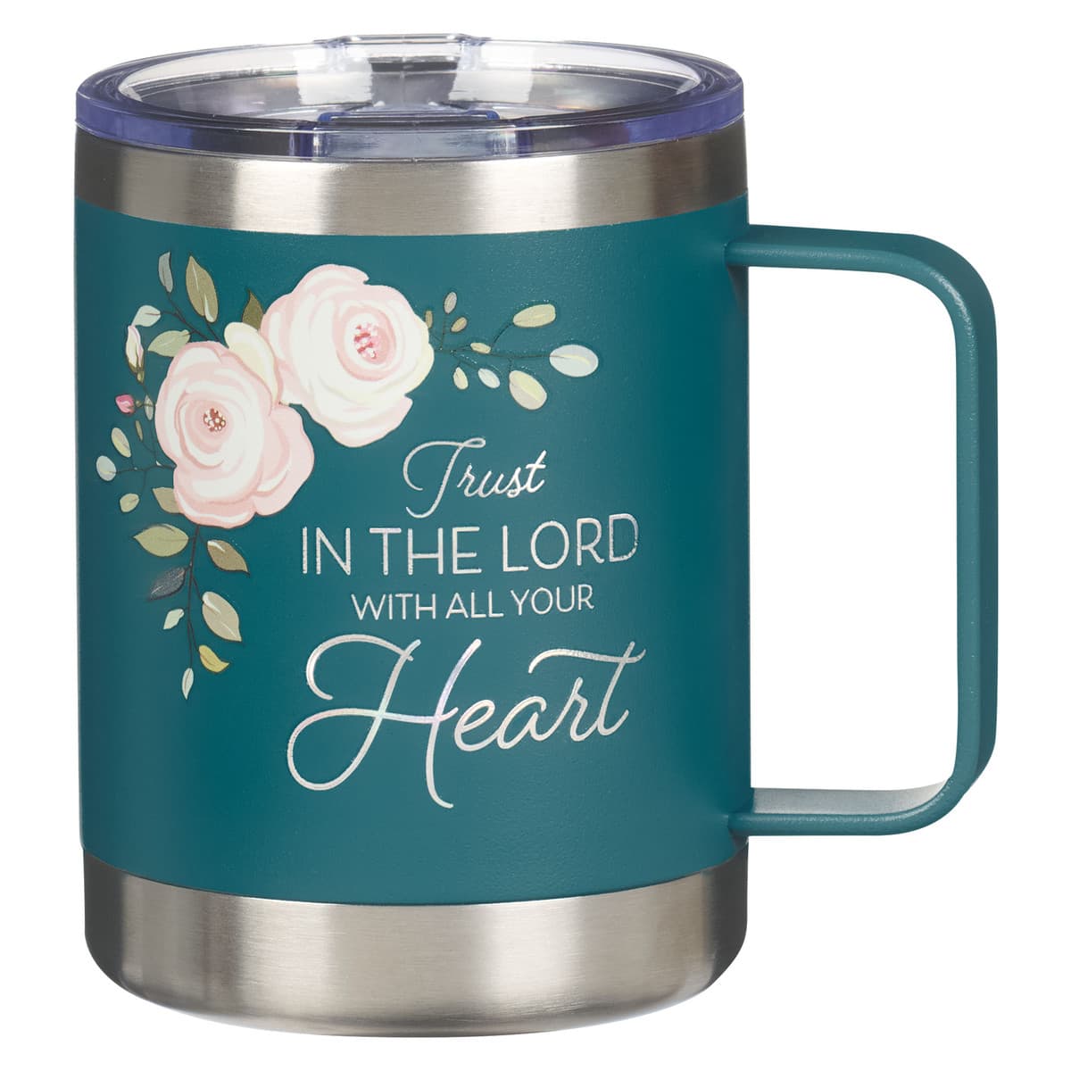Trust in the Lord - Proverbs 3:5 Teal Floral Camp-Style Stainless Steel Travel Mug