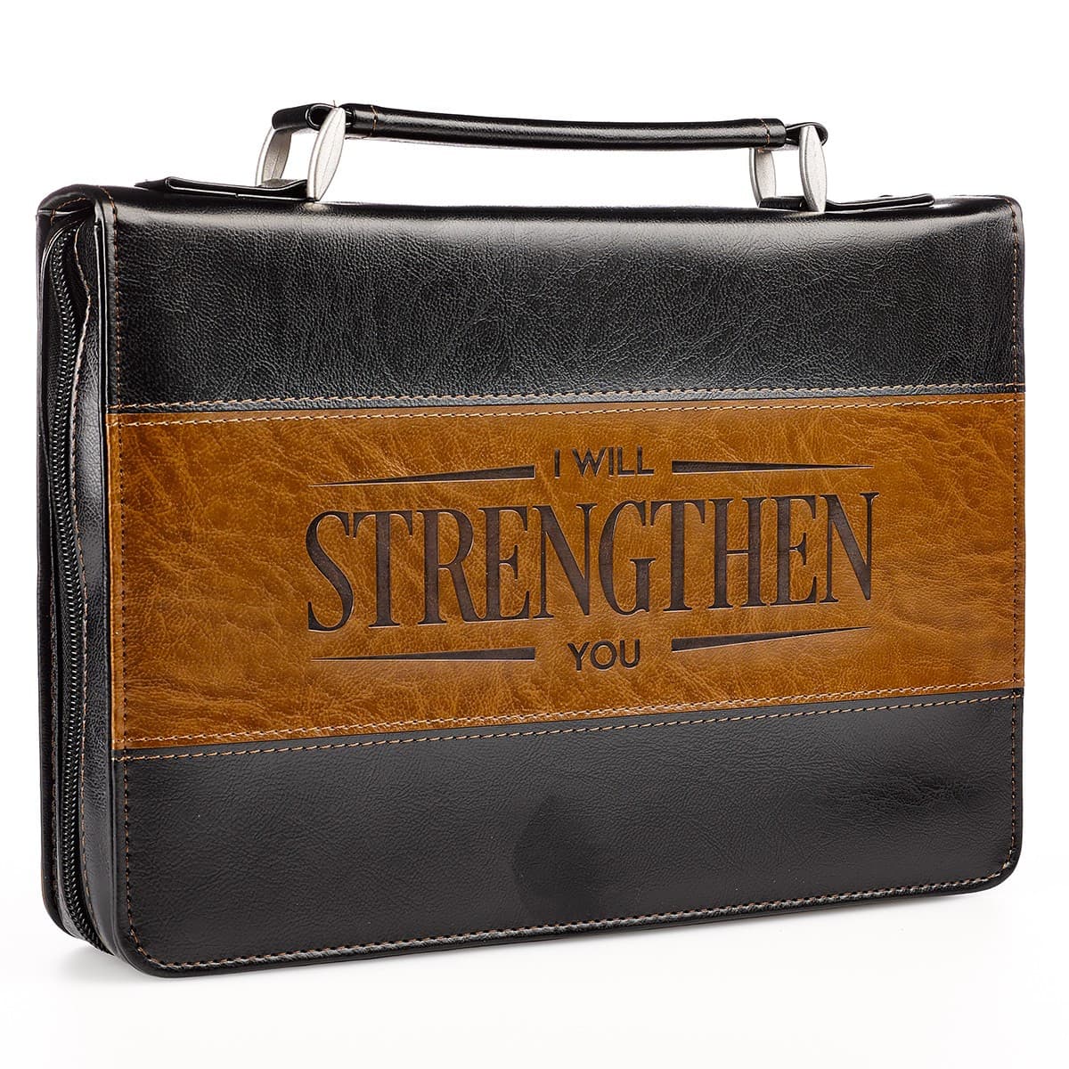 I Will Strengthen You - Isaiah 41:10 Black and Brown Faux Leather Classic Bible Case Large, picture 4