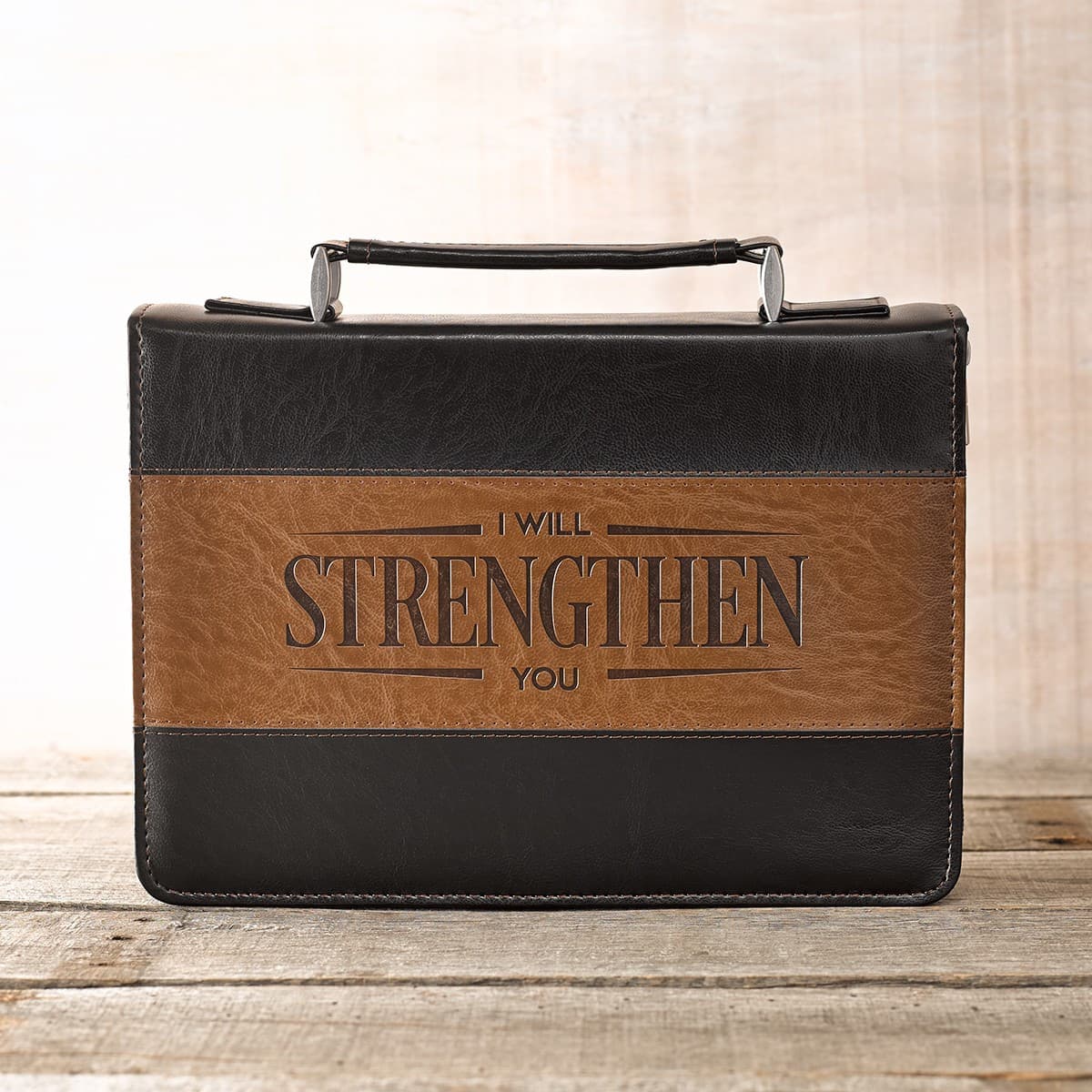 I Will Strengthen You - Isaiah 41:10 Black and Brown Faux Leather Classic Bible Case Large, picture 5