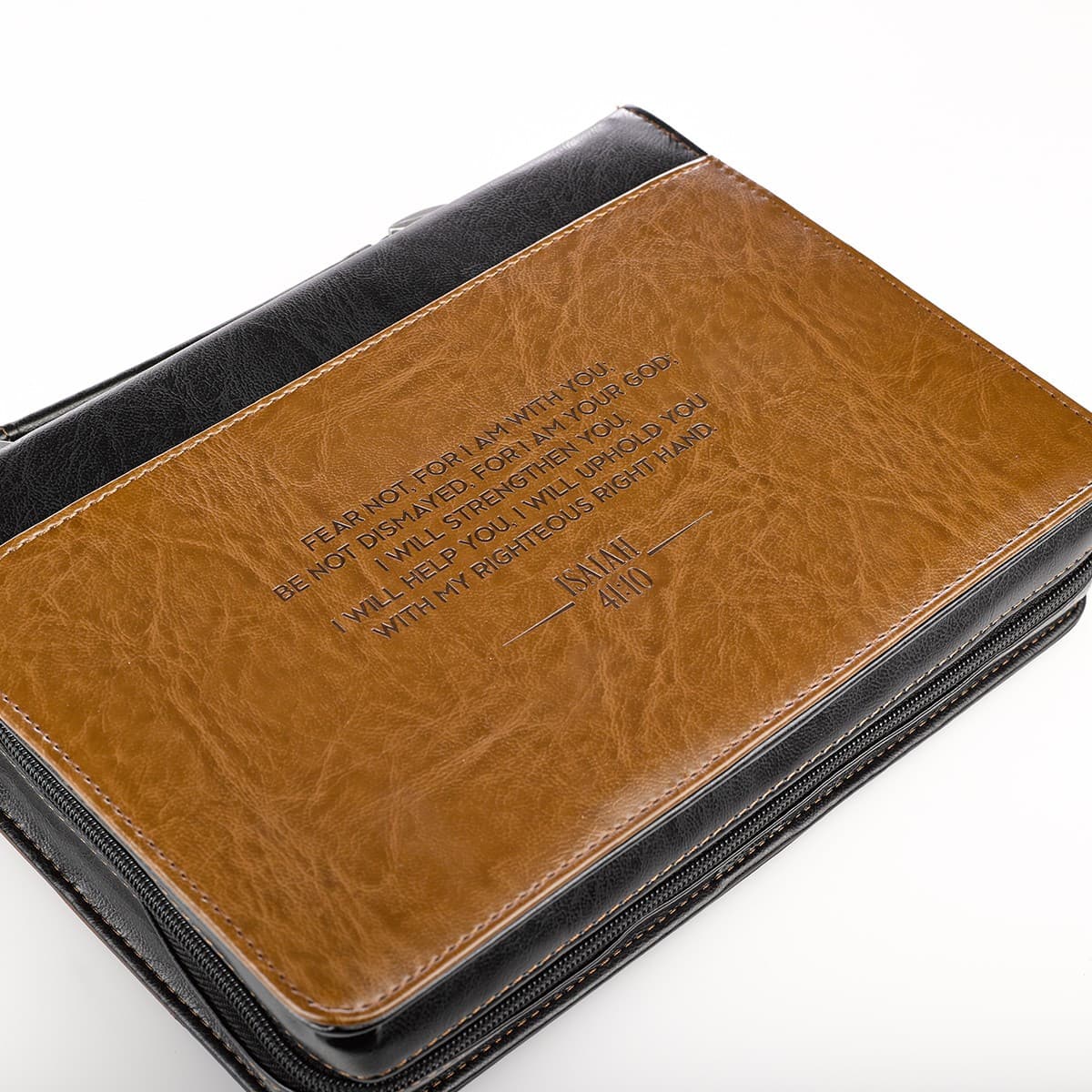 I Will Strengthen You - Isaiah 41:10 Black and Brown Faux Leather Classic Bible Case Large, picture 6
