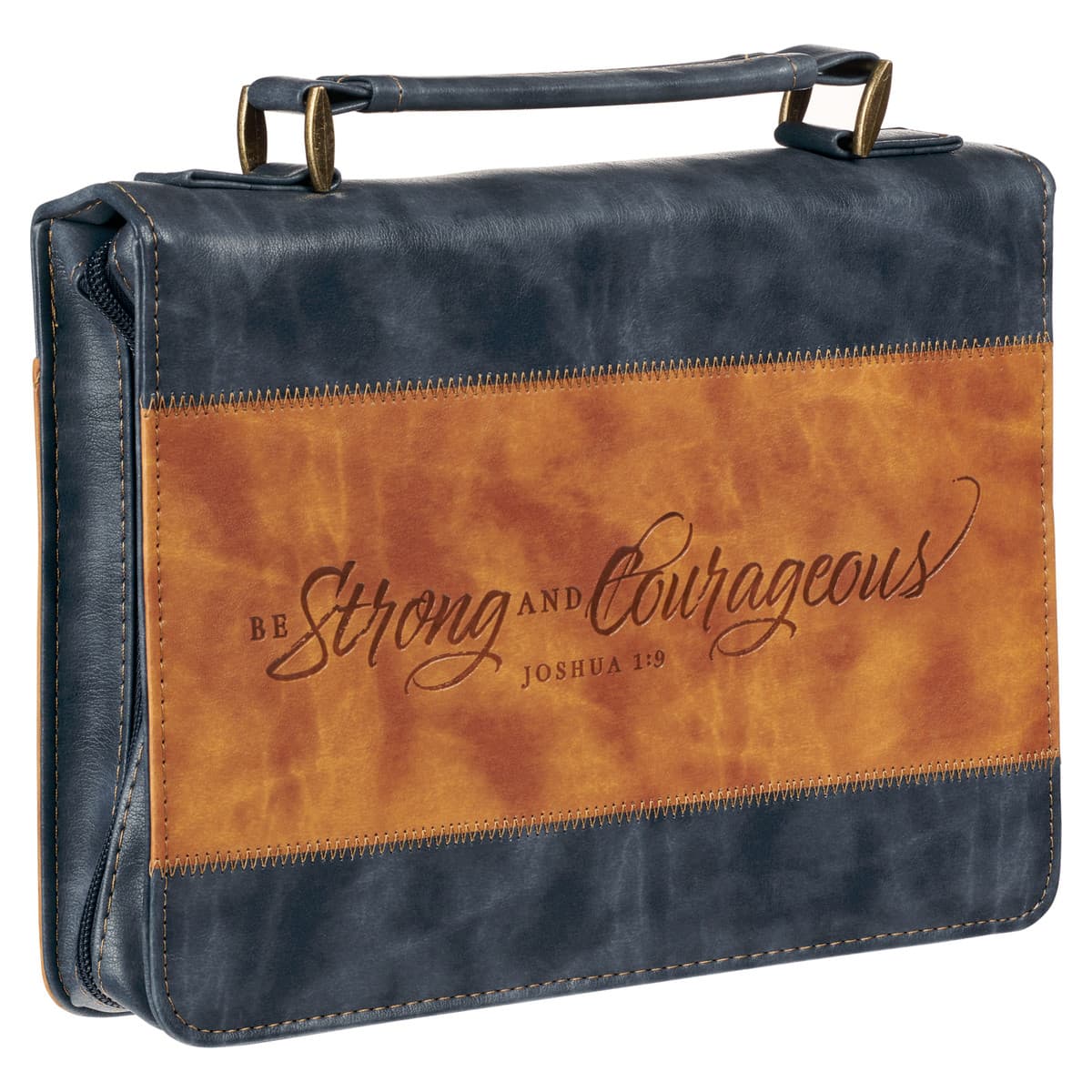 Strong and Courageous - Joshua 1:9 Butterscotch and Navy Classic Bible Case Large, picture 3