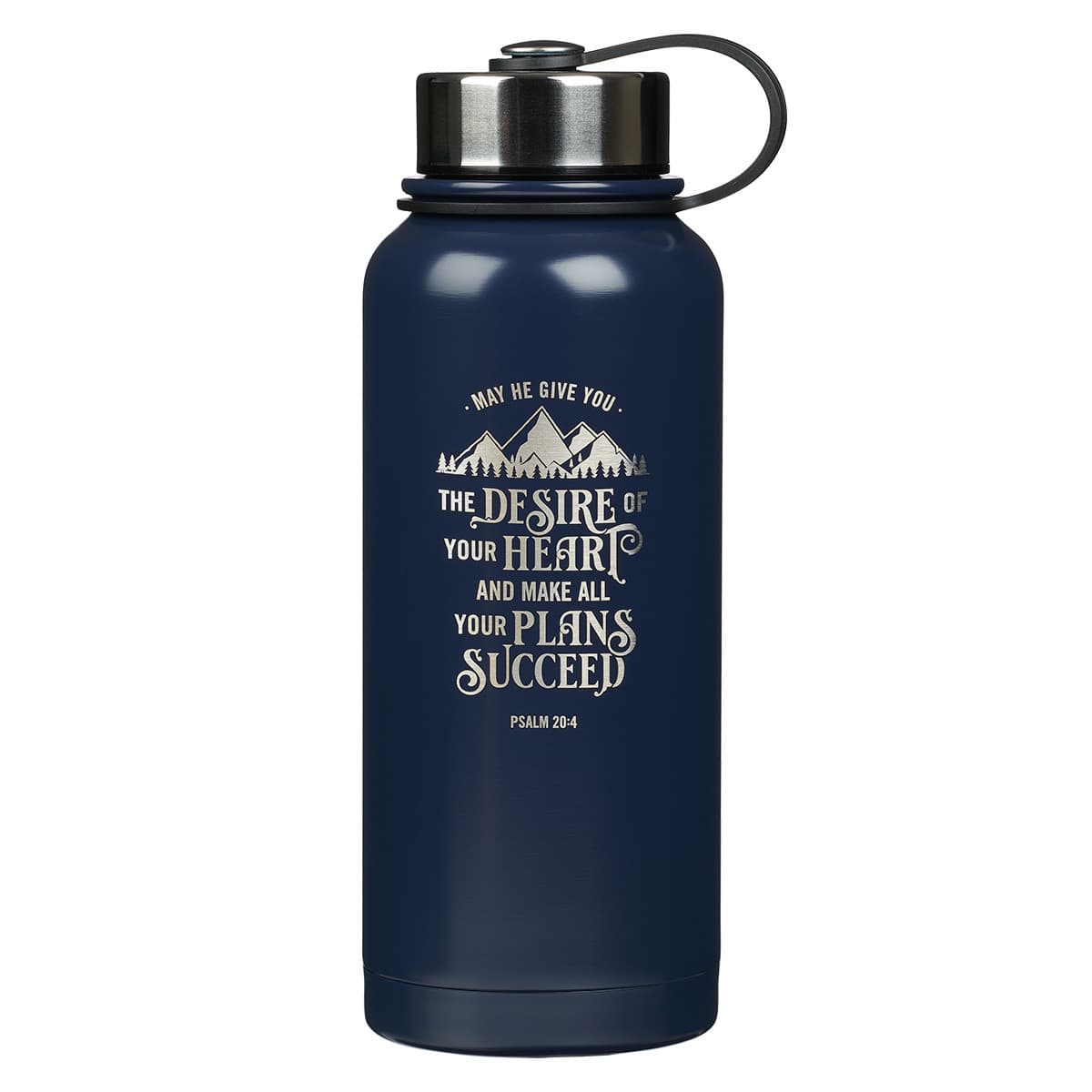 The Desire of Your Heart - Psalm 20:4 Navy Blue Stainless Steel Water Bottle