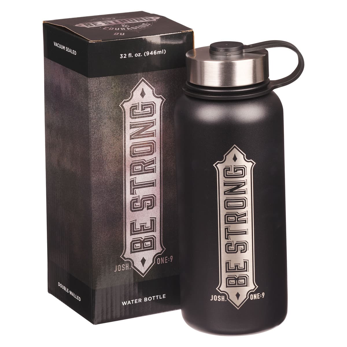 Be Strong - Joshua 1:9 Black Stainless Steel Water Bottle, picture 3