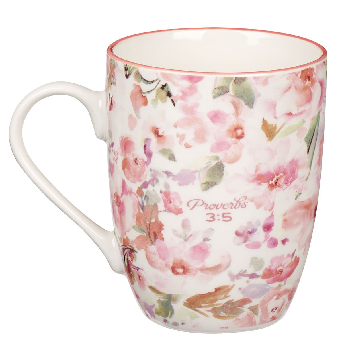 Trust in Lord - Proverbs 3:5 Pink Watercolor Florals Ceramic Mug, picture 2