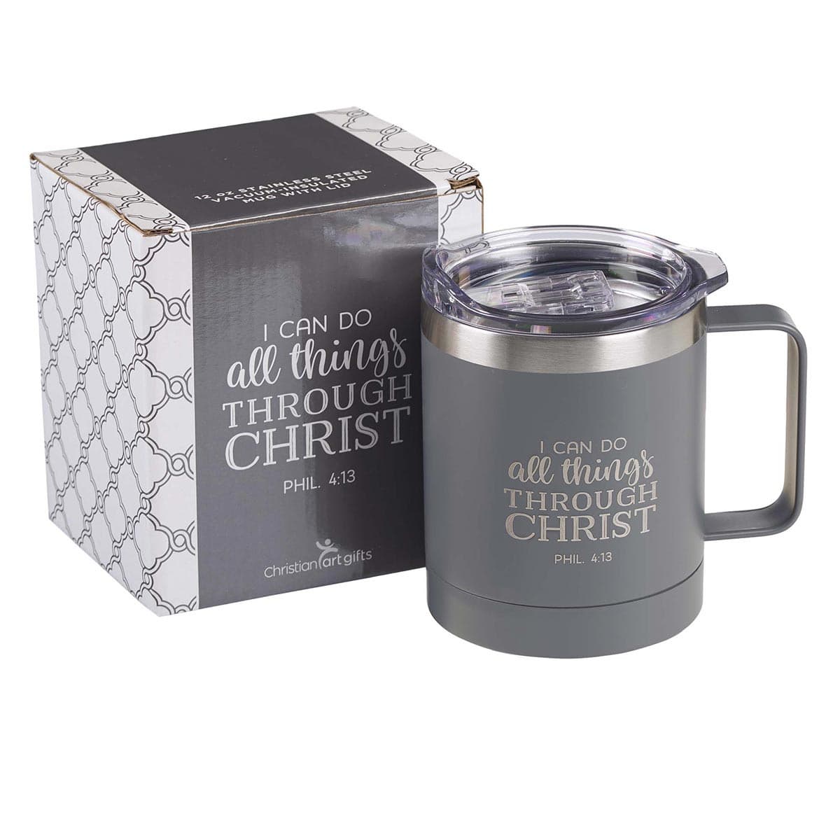 I Can Do All Things - Philippians 4:13 Gray Camp-style Stainless Steel Mug, picture 3