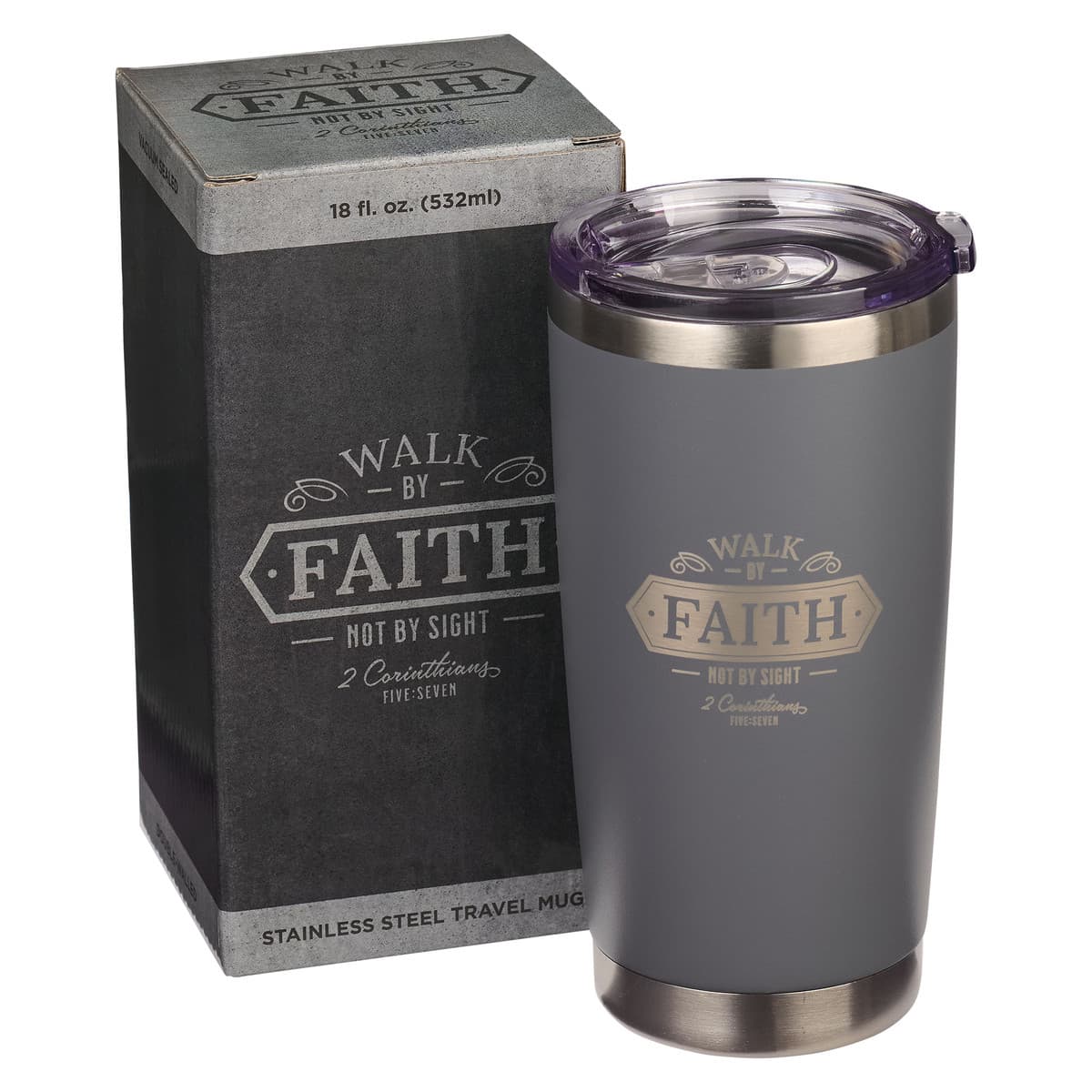 Walk By Faith 1 Corinthians 5:7 Gray Stainless Steel Mug -, picture 3