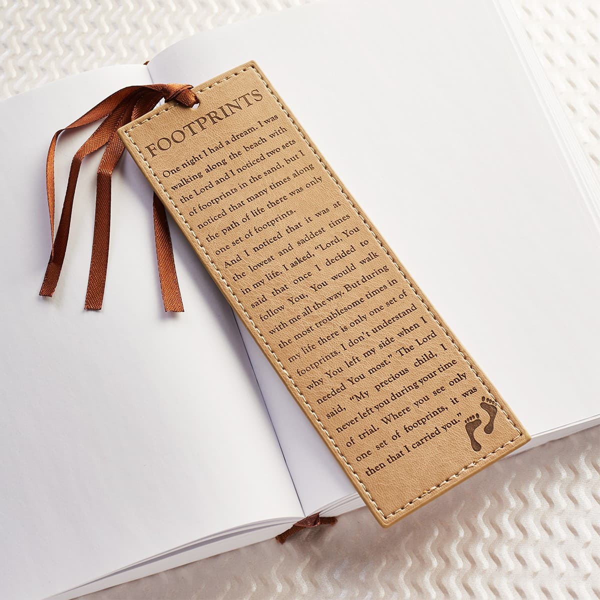Footprints Tan Faux Leather Bookmark, picture 3