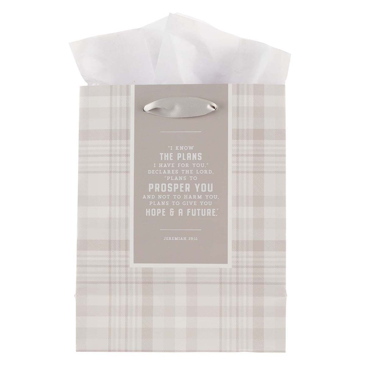 I Know the Plans - Jeremiah 29:11 Gray Plaid Medium Gift Bag, picture 2