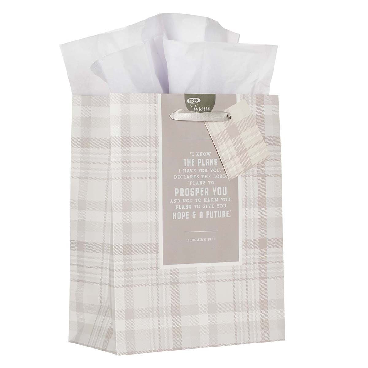 I Know the Plans - Jeremiah 29:11 Gray Plaid Medium Gift Bag, picture 4