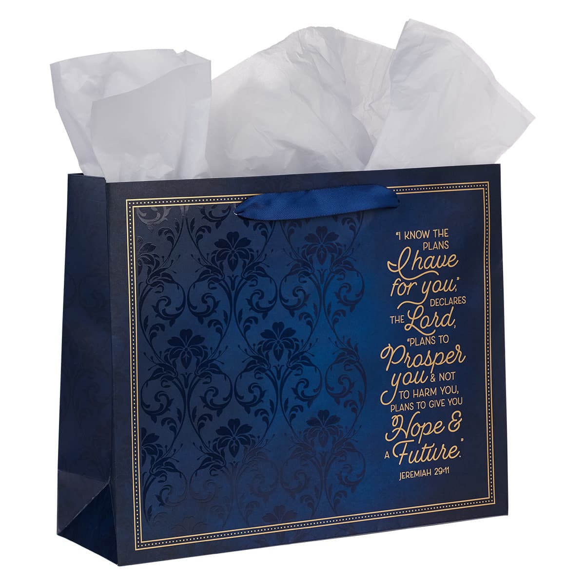 I Know The Plans - Jeremiah 29:11 Blue Floral Trellis Large Landscape Gift Bag with Card, picture 3