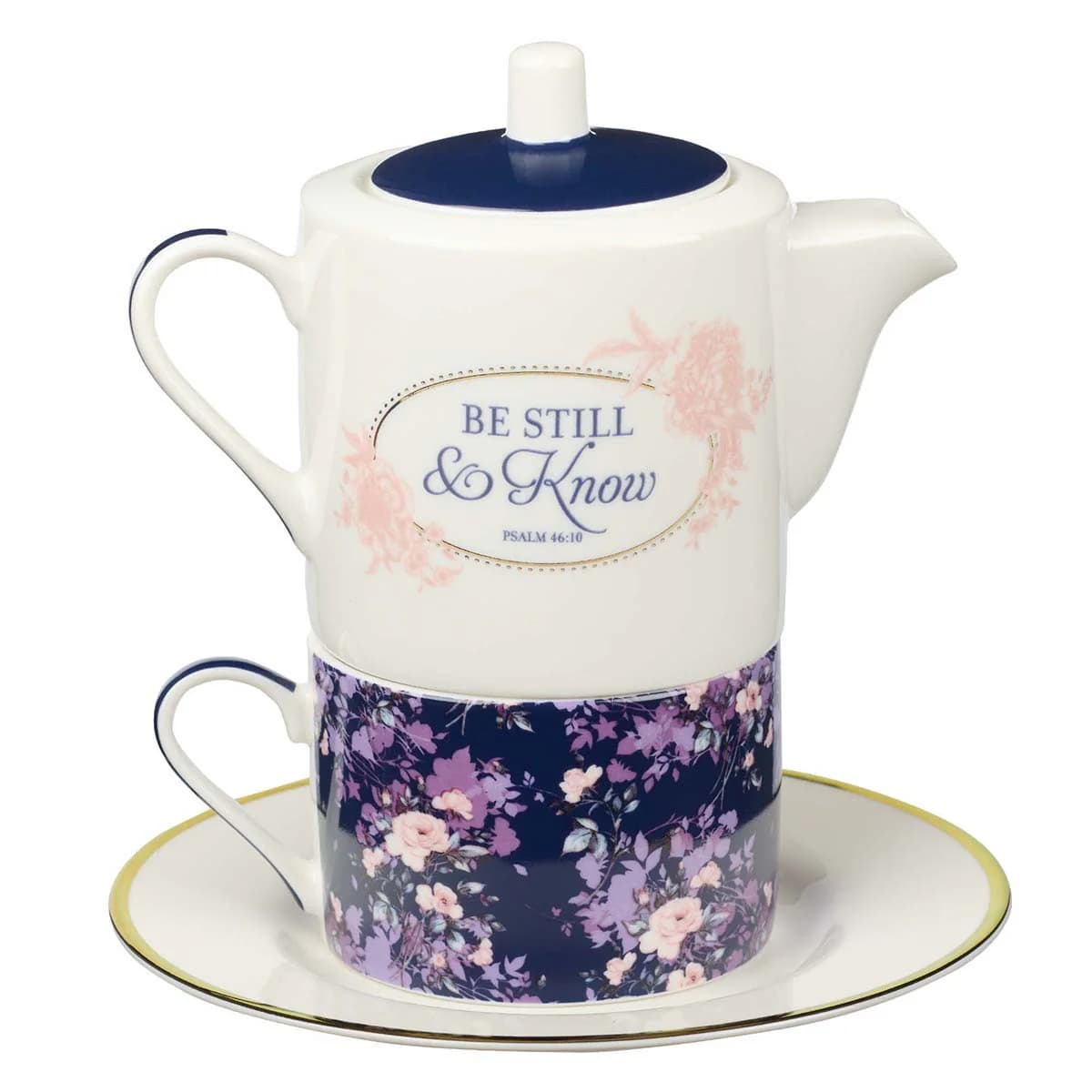 Be Still Psalm 46:10 Flowers Tea For One Set with Ceramic Tea Cup and Saucer Set, picture 2