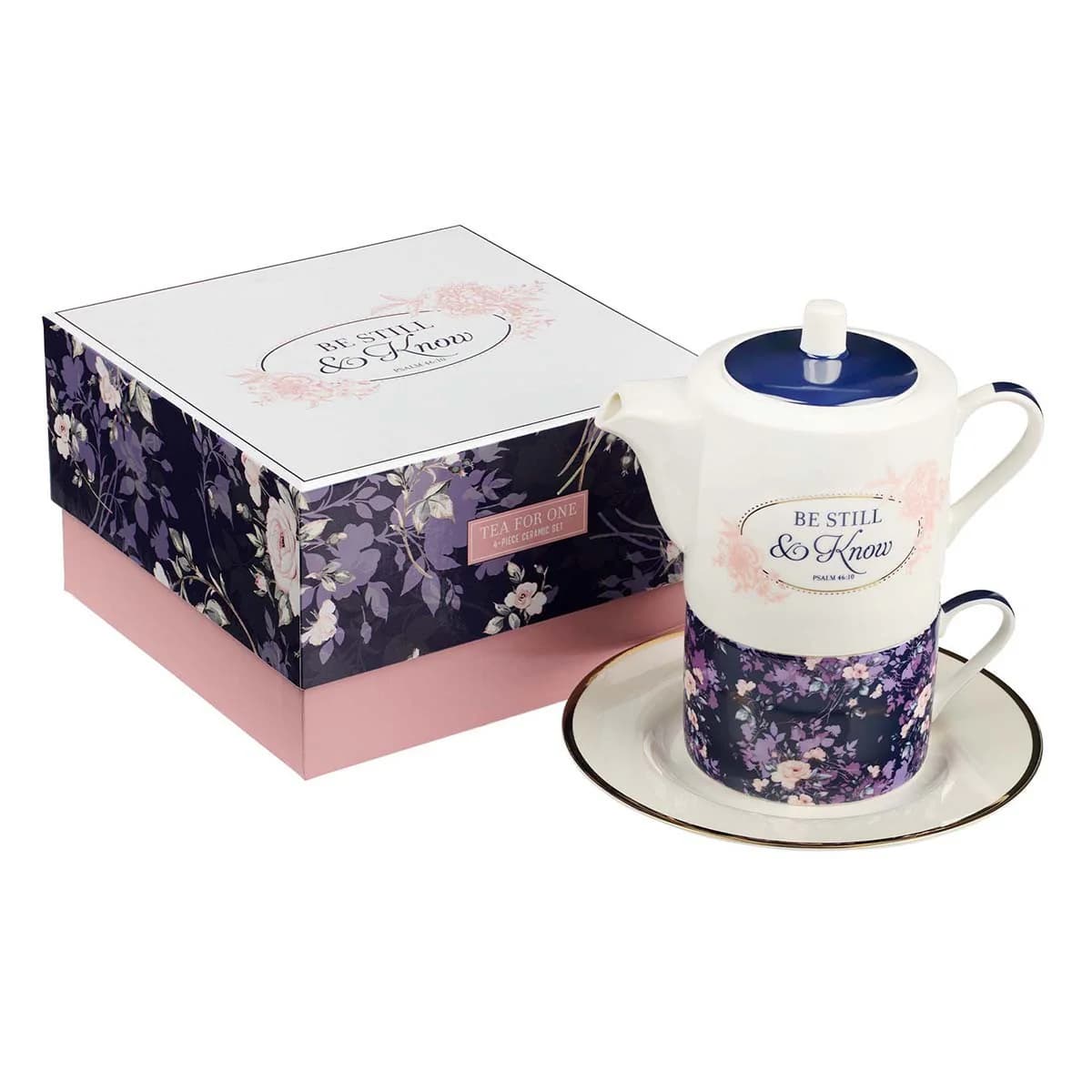 Be Still Psalm 46:10 Flowers Tea For One Set with Ceramic Tea Cup and Saucer Set, picture 3