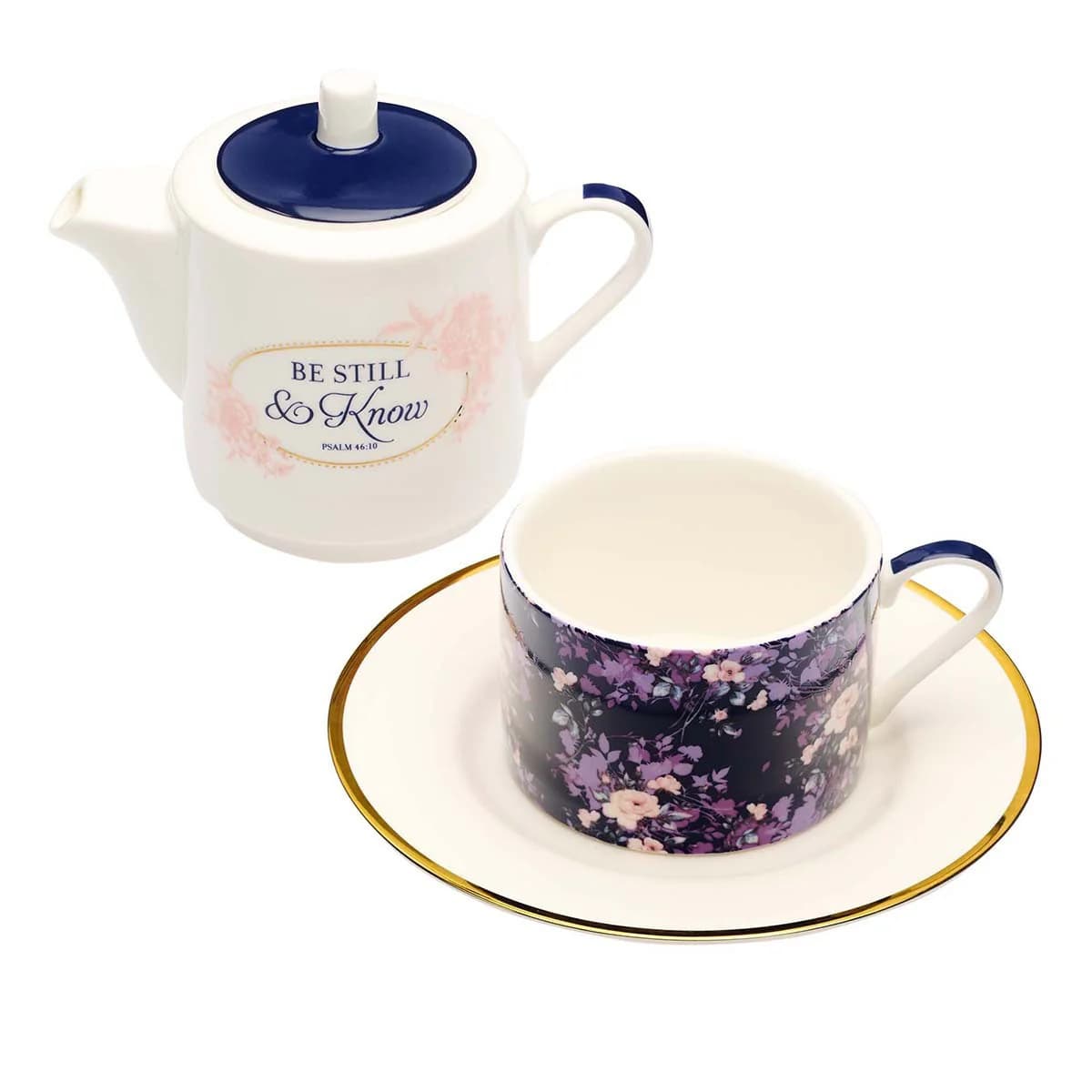 Be Still Psalm 46:10 Flowers Tea For One Set with Ceramic Tea Cup and Saucer Set, picture 4