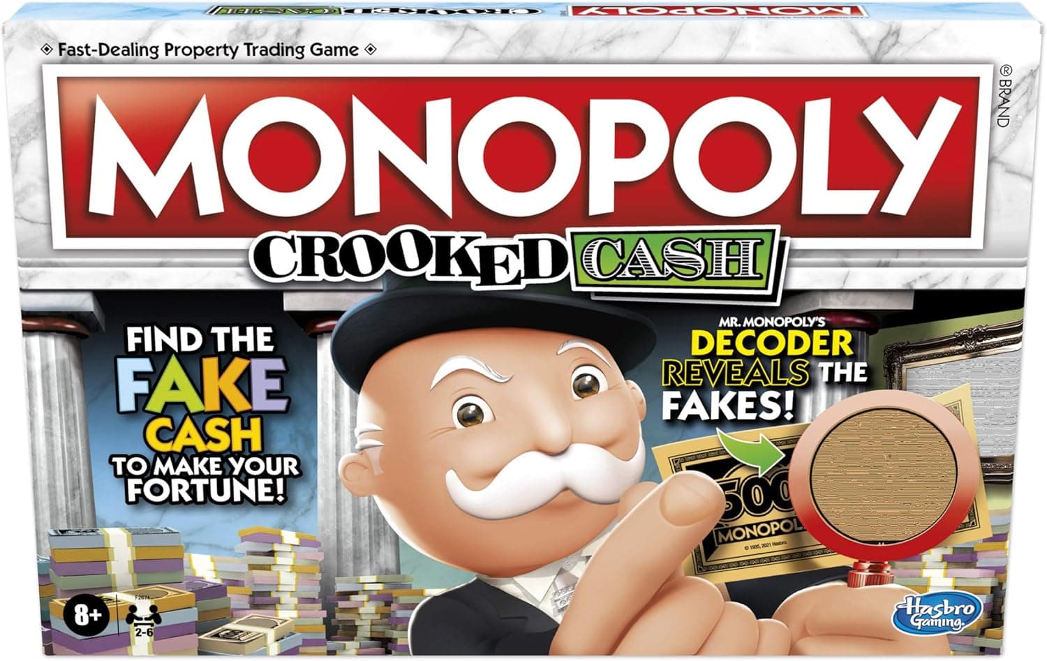 Monopoly Crooked Cash Board Game, includes Mr Decoder to Find Fakes