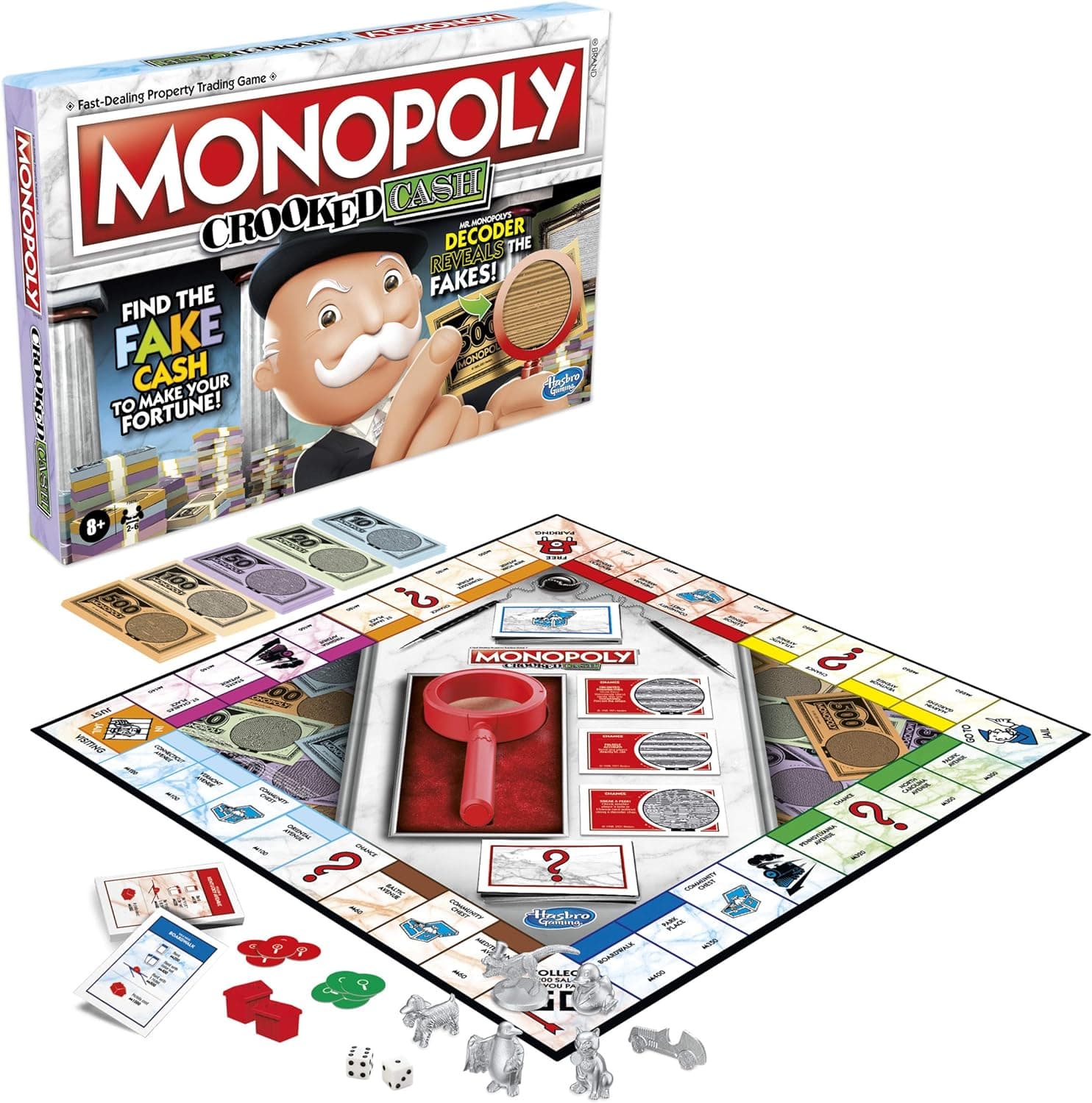 Monopoly Crooked Cash Board Game, includes Mr Decoder to Find Fakes, picture 3