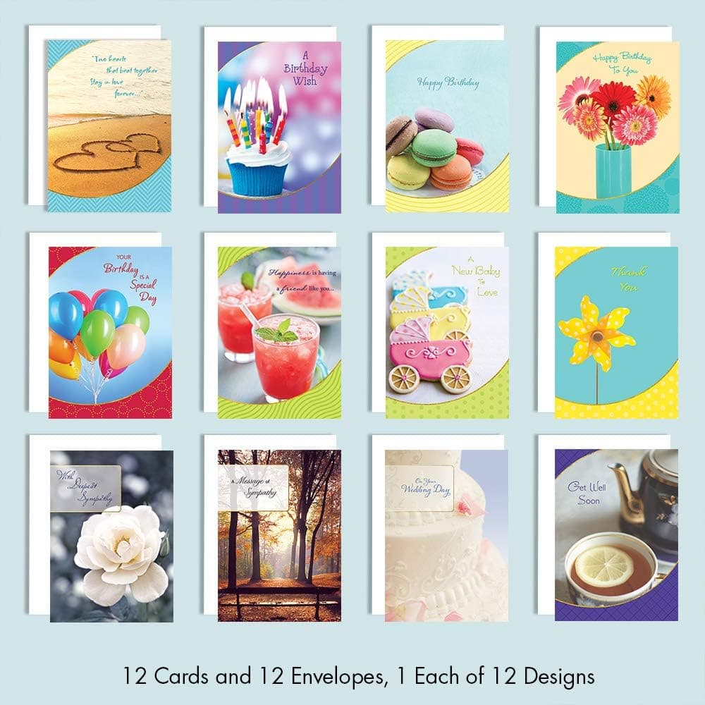 Assorted All Occasion Cards (12 Foiled and Embossed Greeting Cards) – Birthday, Sympathy, Get Well, New Baby, Wedding, Thank You, Anniversary, Friendship, picture 2