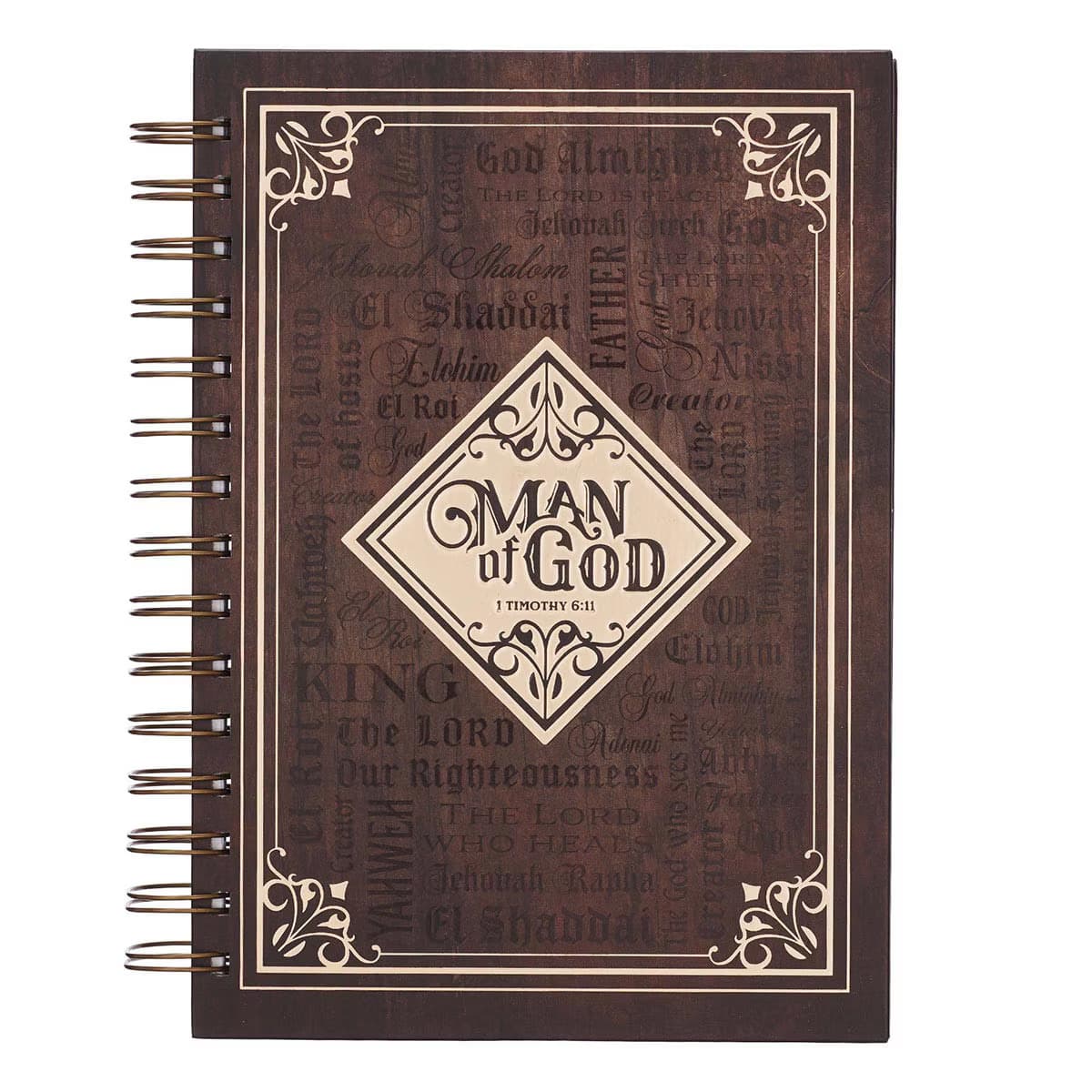 Man Of God - 1 Timothy 6:11 Large Wirebound Journal in Brown