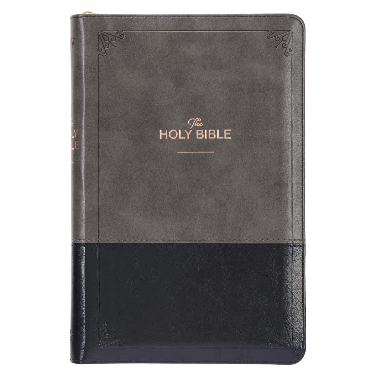 Gray and Black Faux Leather King James Version Deluxe Gift Bible with Thumb Index and Zippered Closure