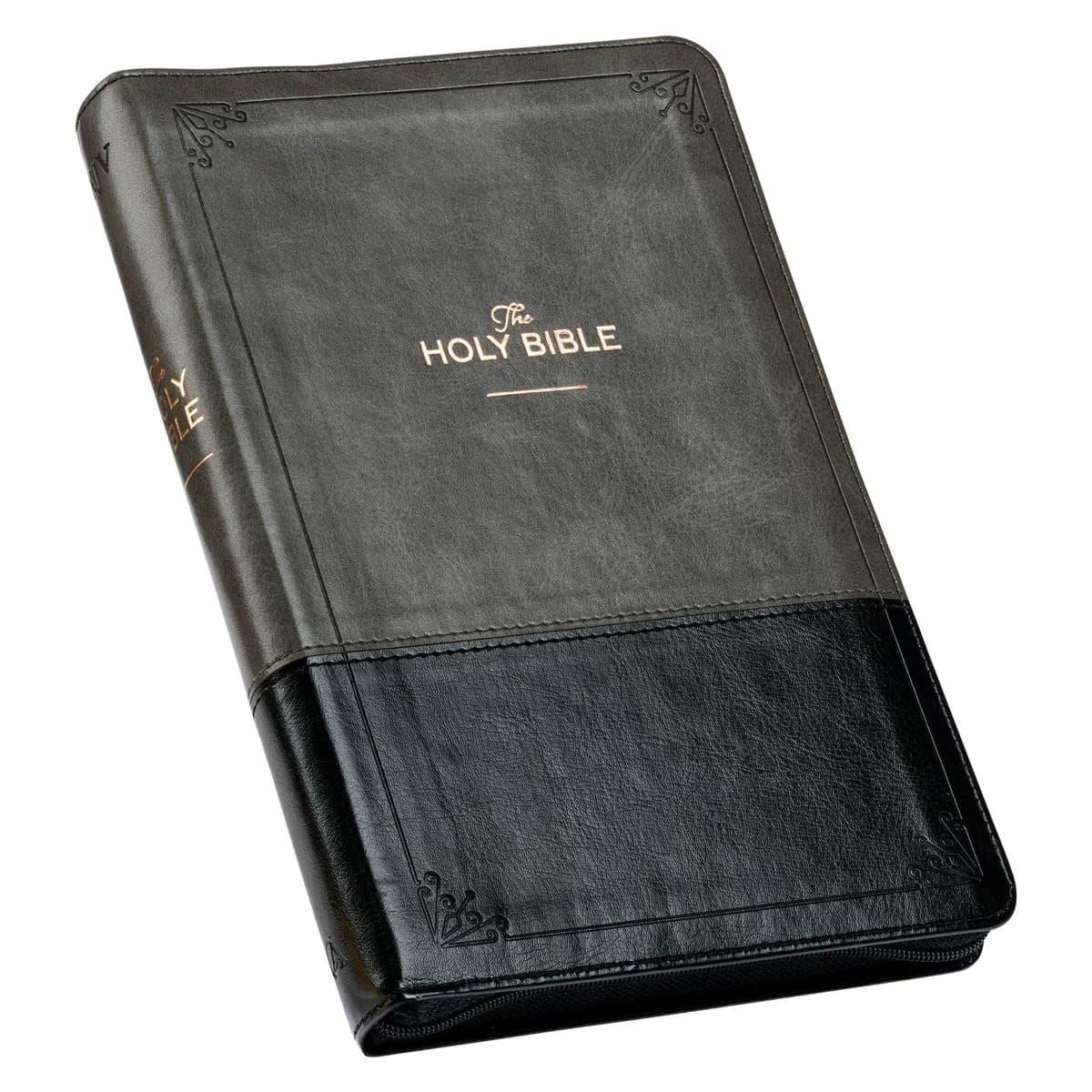 Gray and Black Faux Leather King James Version Deluxe Gift Bible with Thumb Index and Zippered Closure, picture 3