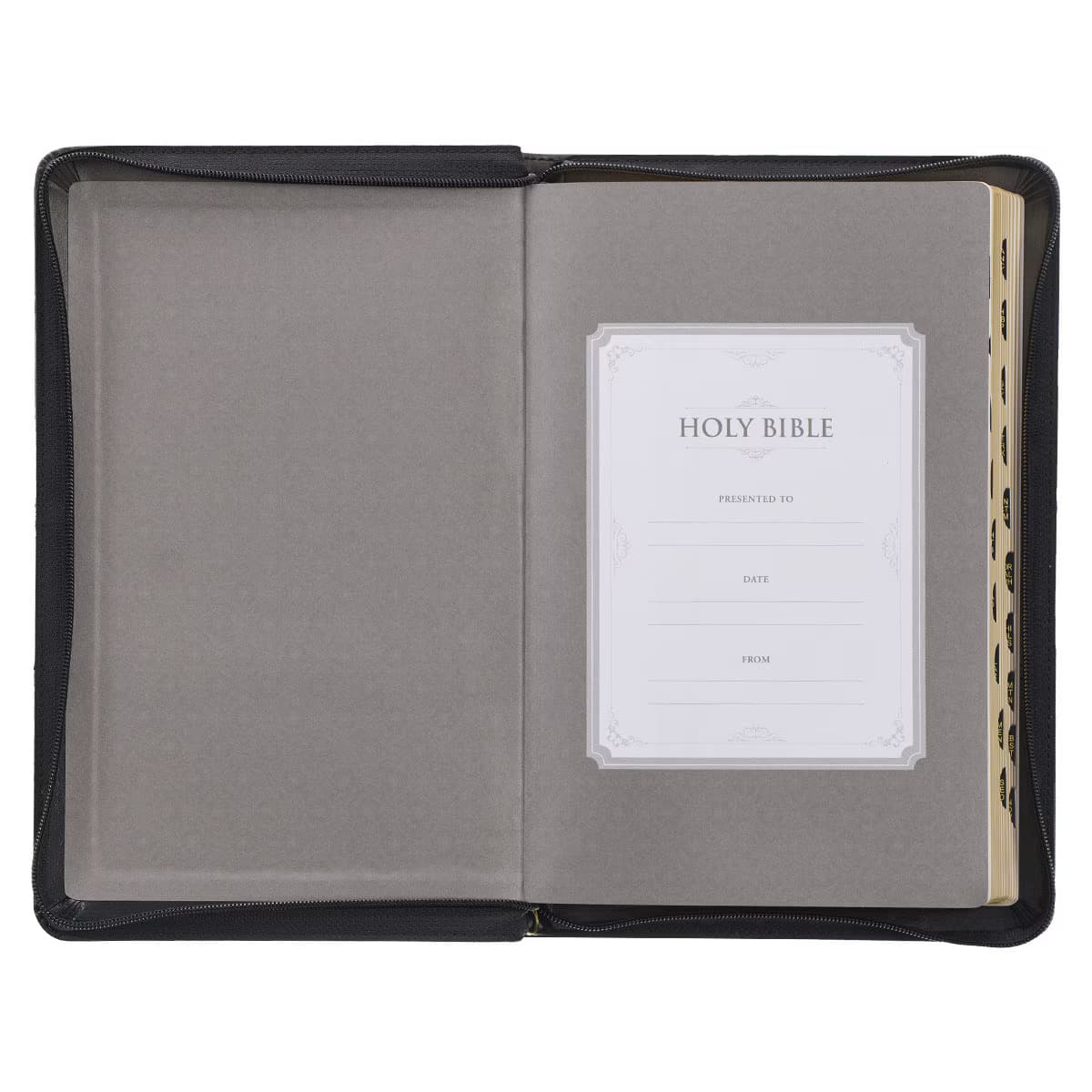 Gray and Black Faux Leather King James Version Deluxe Gift Bible with Thumb Index and Zippered Closure, picture 5