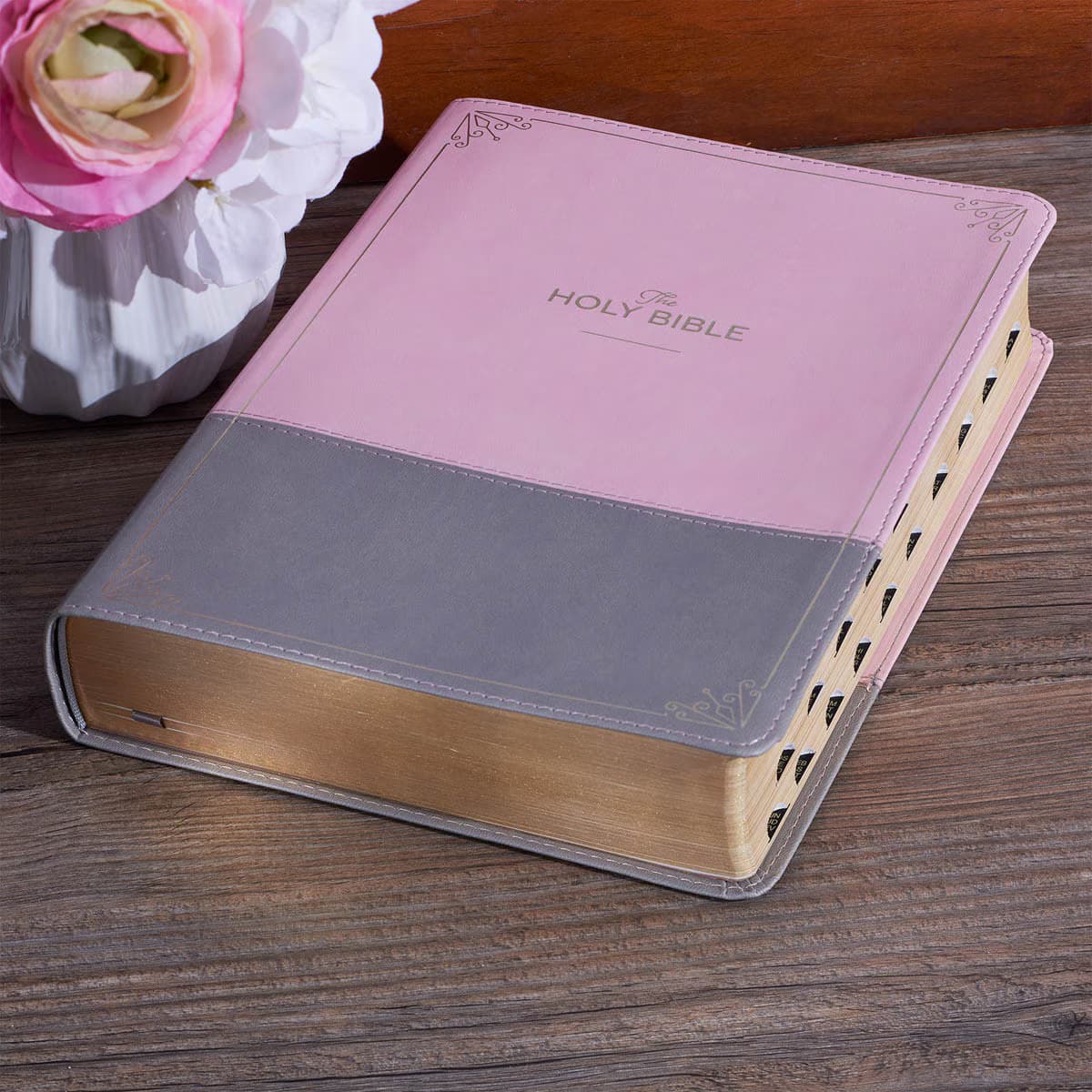 Pink and Gray Faux Leather Super Giant Print Full-size King James Version Bible with Thumb Index, picture 11