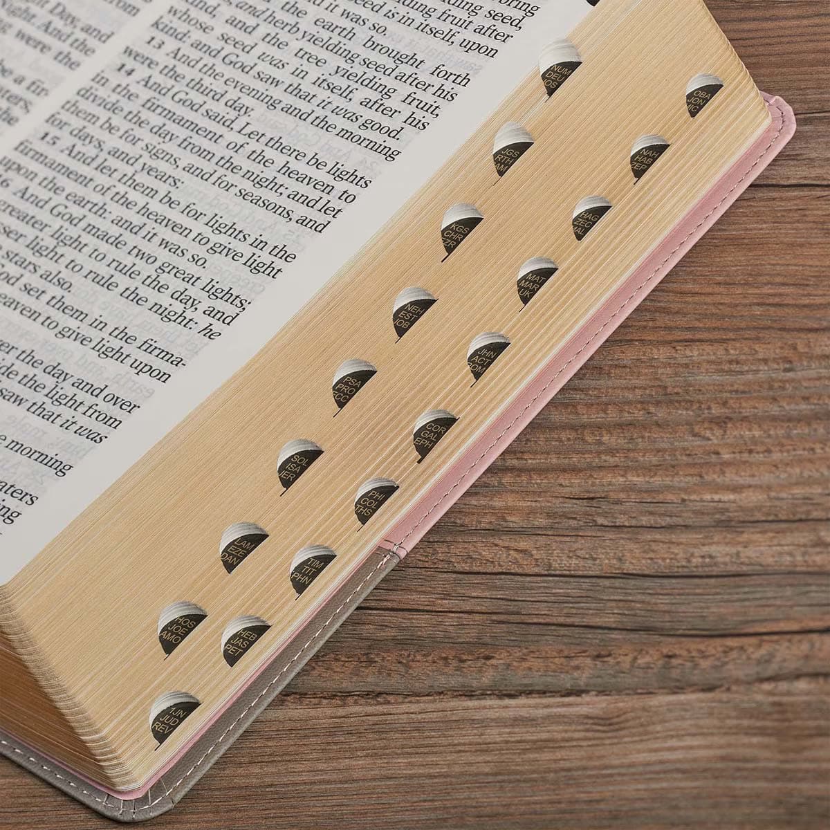 Pink and Gray Faux Leather Super Giant Print Full-size King James Version Bible with Thumb Index, picture 5
